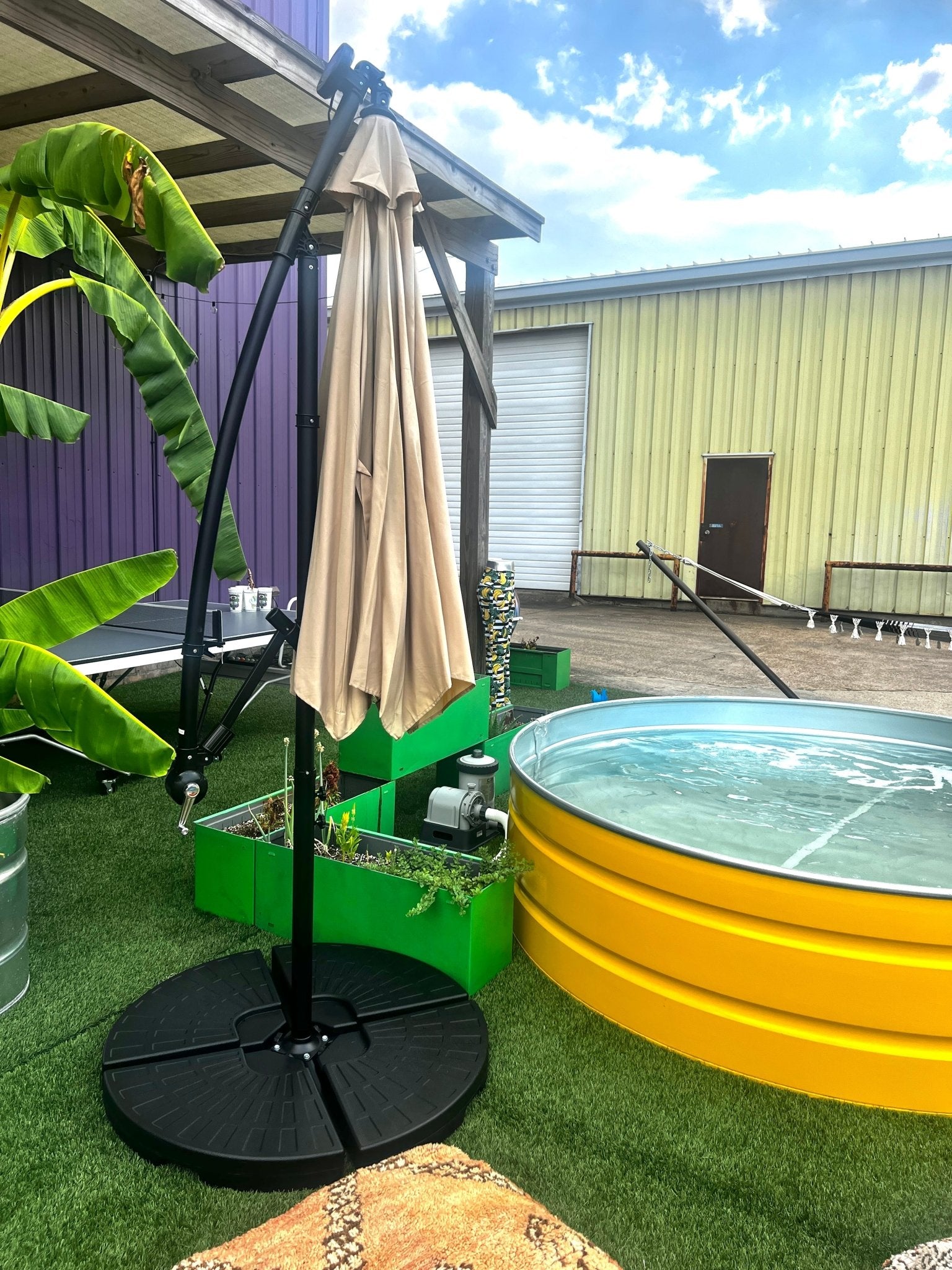 cantilever patio umbrella in ground 10 ft. Solar Cantilever Offset Market Patio Umbrella w/out Weighted Ba – Banana Manor Rug Factory Outlet