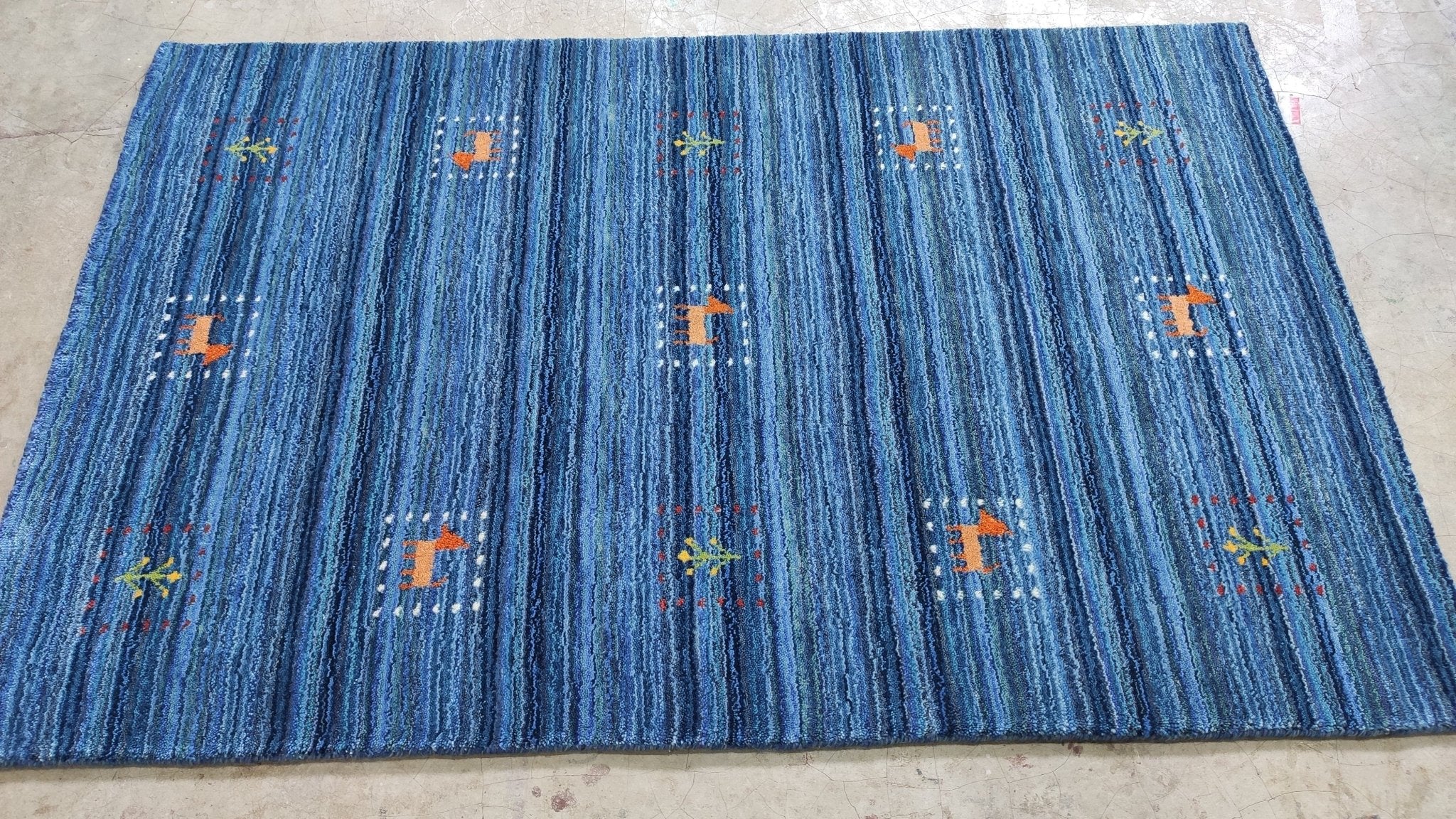 3x4.9 Blue/Cream Handwoven Gabbeh Rug | Banana Manor Rug Factory Outlet