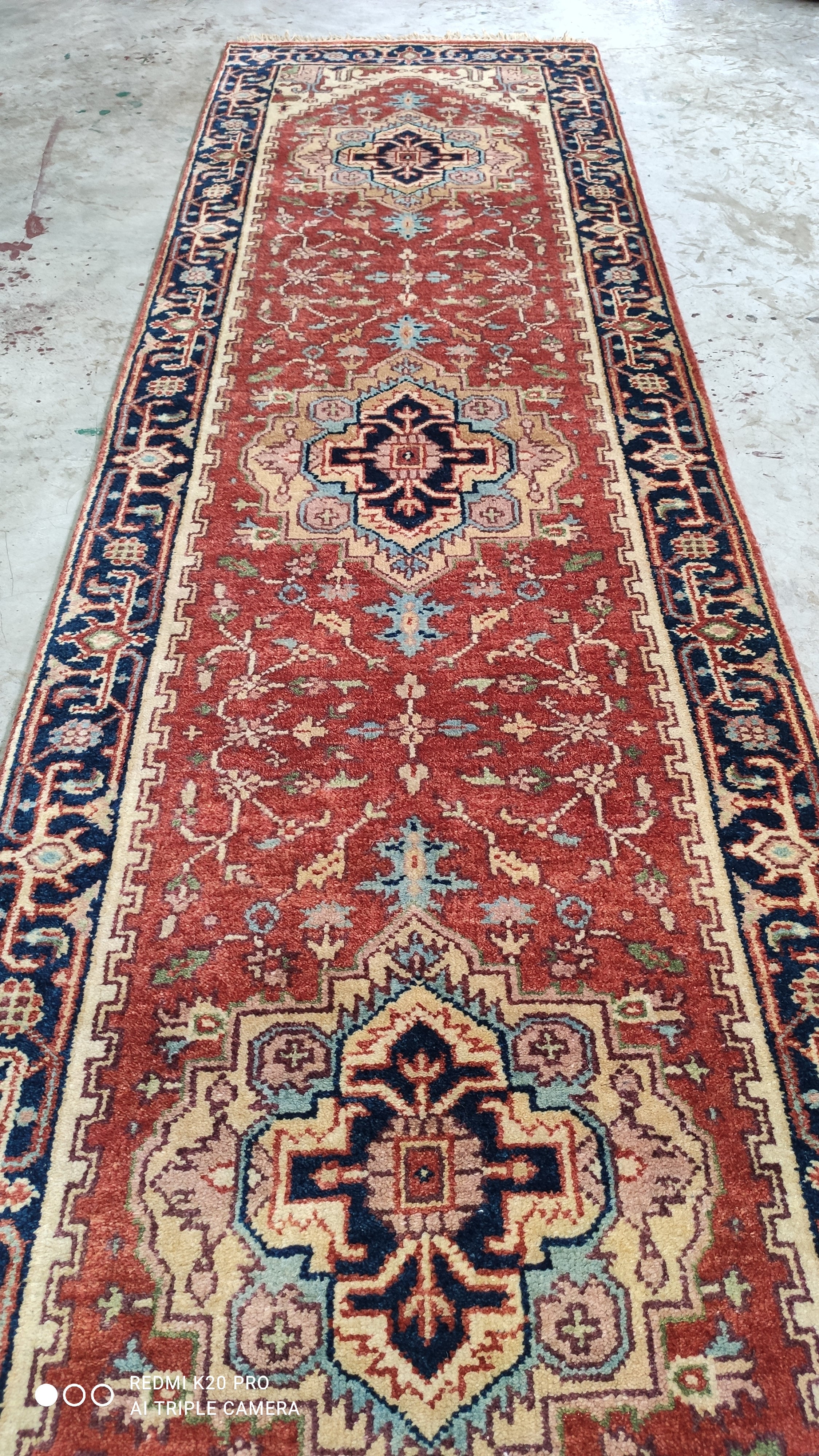 Stephen Ambrose 2.9x10 Red and Blue Hand-Knotted Serapi Runner | Banana Manor Rug Company