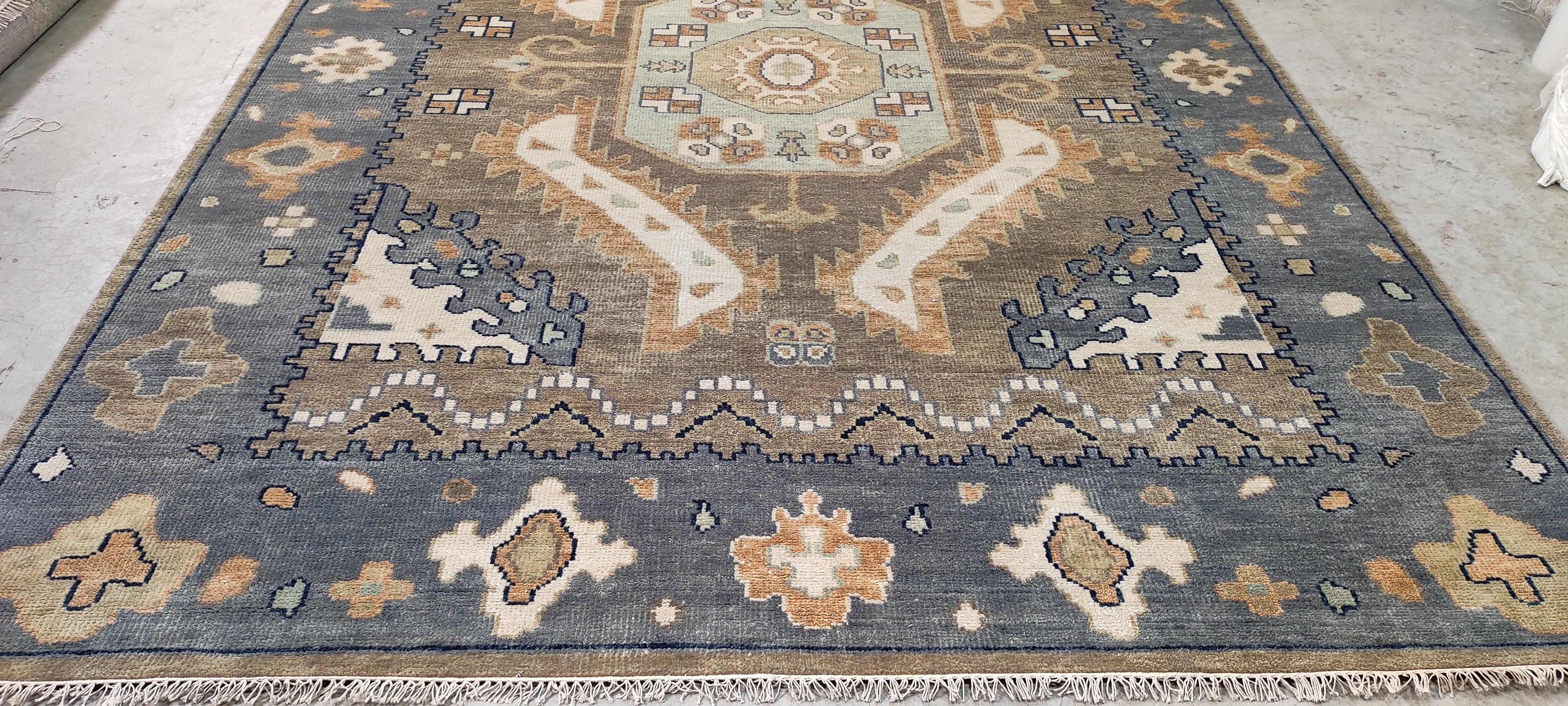 Giorgio Sant’Angelo 9x12 Brown and Grey Hand-Knotted Oushak Rug | Banana Manor Rug Company