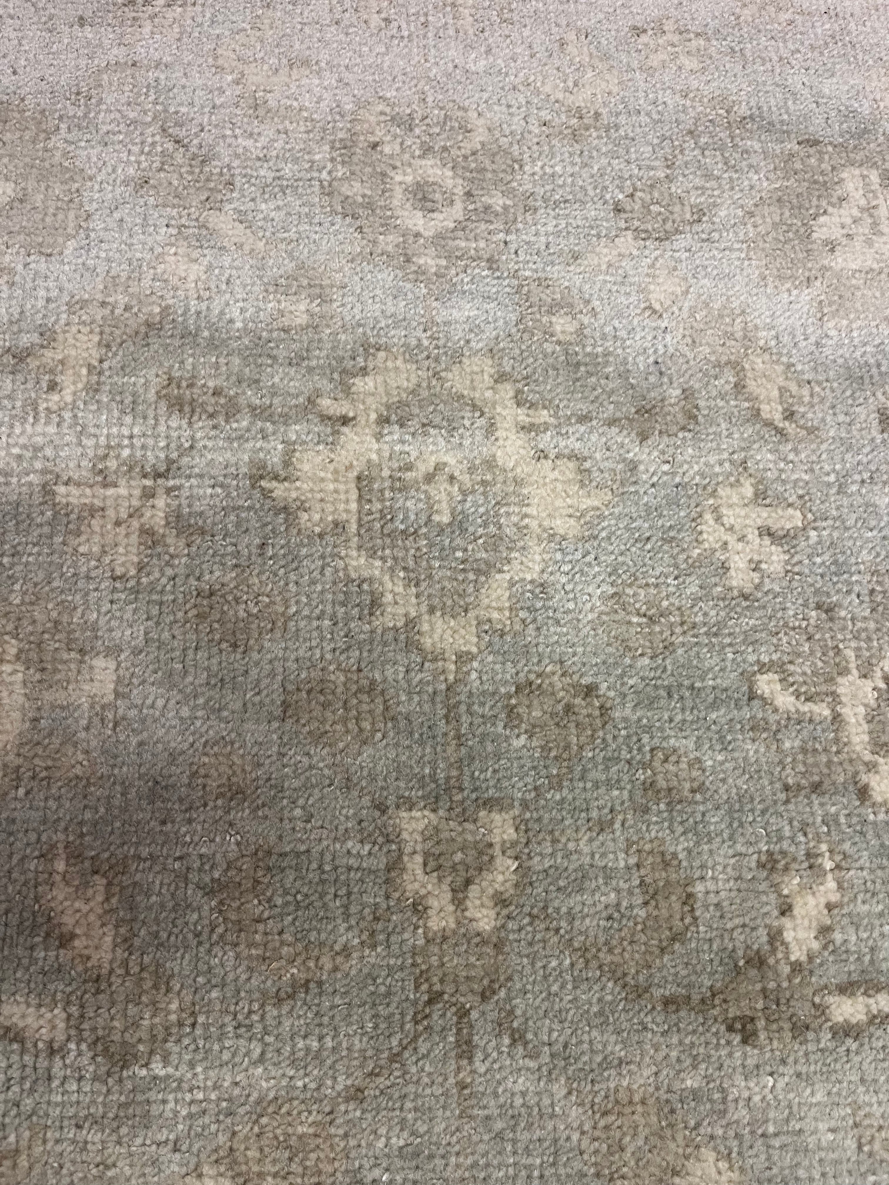 Lauren Geremia Light Green and Tan Hand-Knotted Oushak Rug 4x6.3 | Banana Manor Rug Company