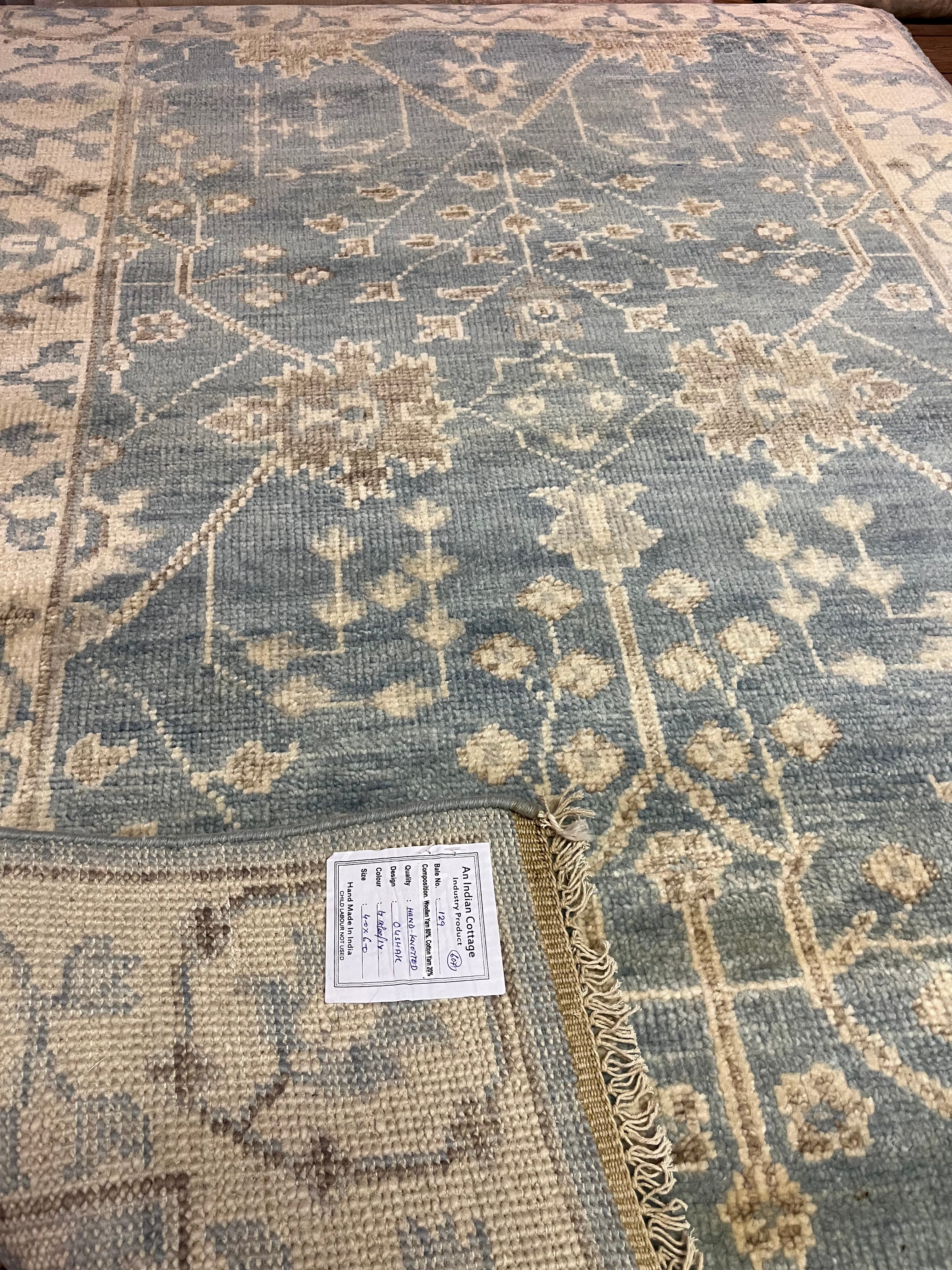 Kelly Behun Blue and Ivory Hand-Knotted Oushak Rug 4x6 | Banana Manor Rug Company