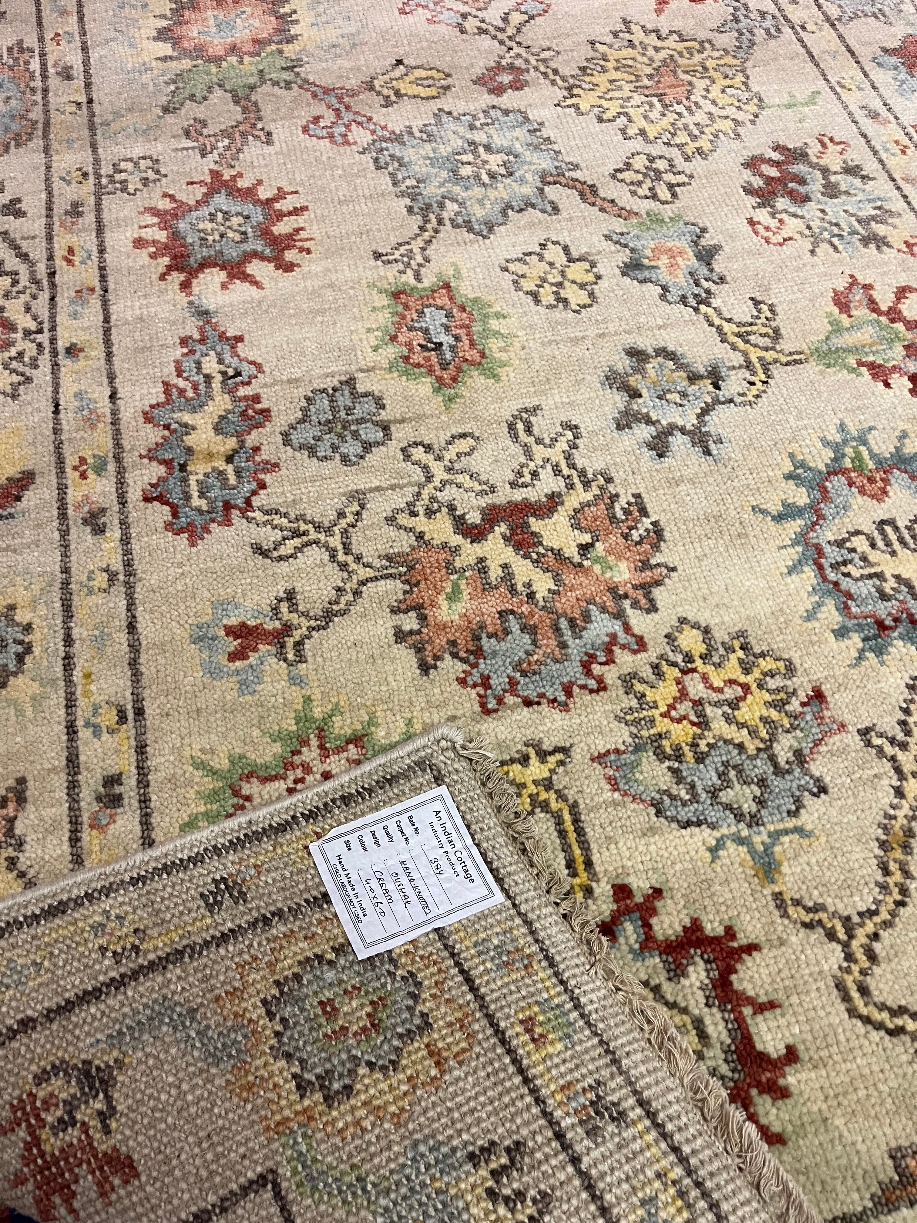 Courtney 4x6 Cream Hand-Knotted Oushak Rug | Banana Manor Rug Company