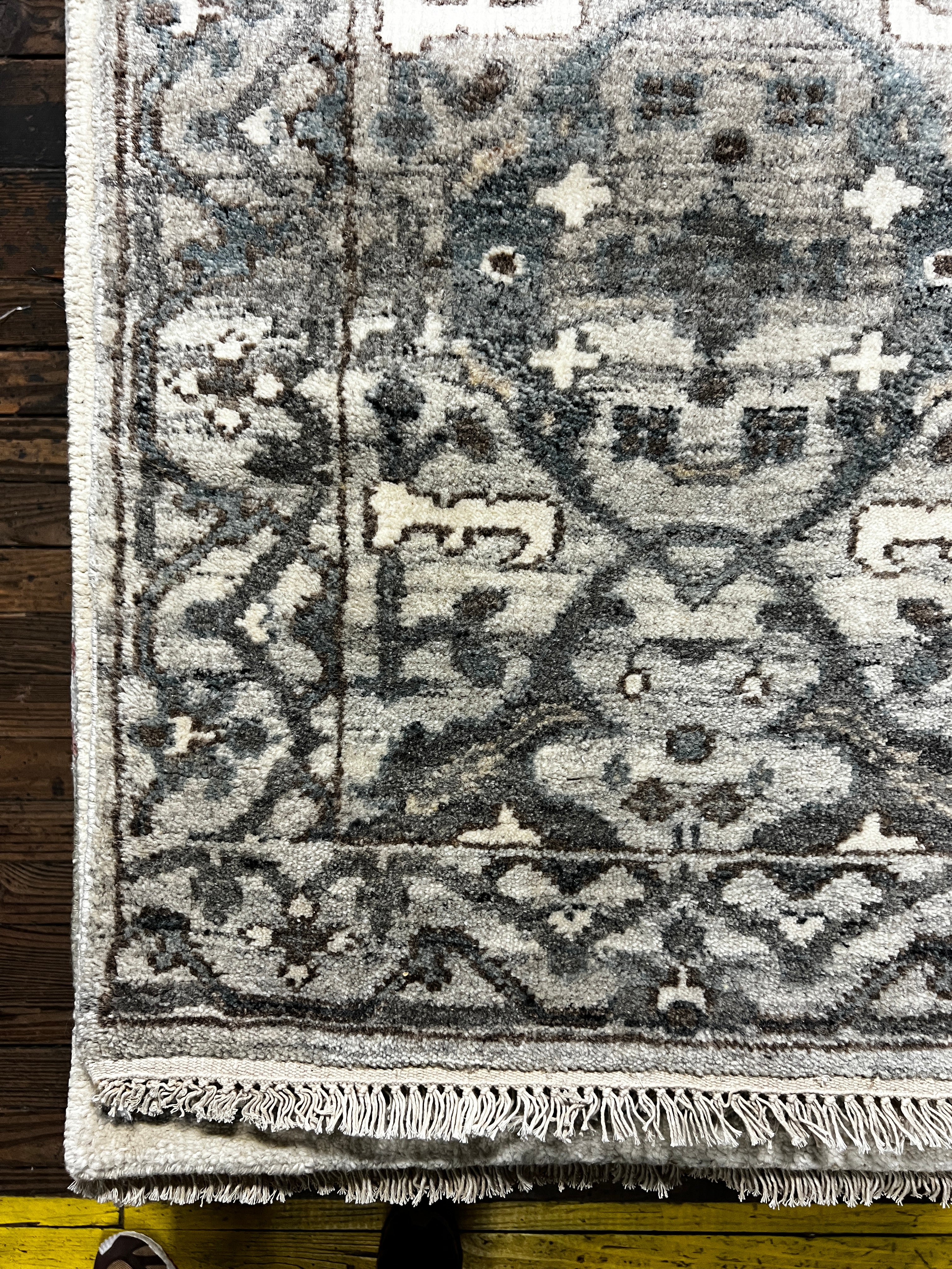 Cheryl Eisen Grey, Tan, and Ivory Hand-Knotted Oushak Runner (Multiple Sizes) | Banana Manor Rug Company