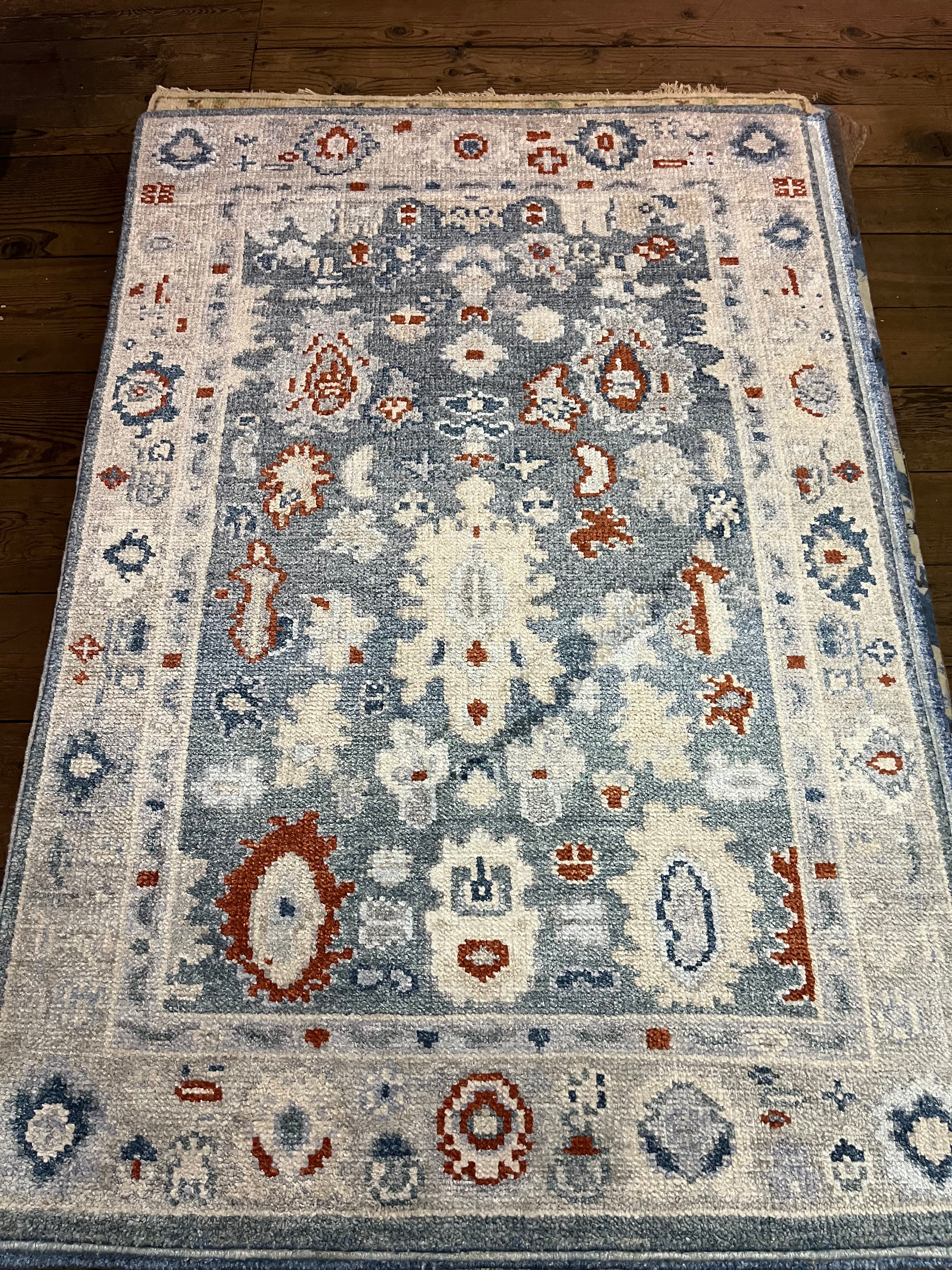 Georgiana 4x6 Blue and Grey Hand-Knotted Bamboo Silk Oushak Rug | Banana Manor Rug Company