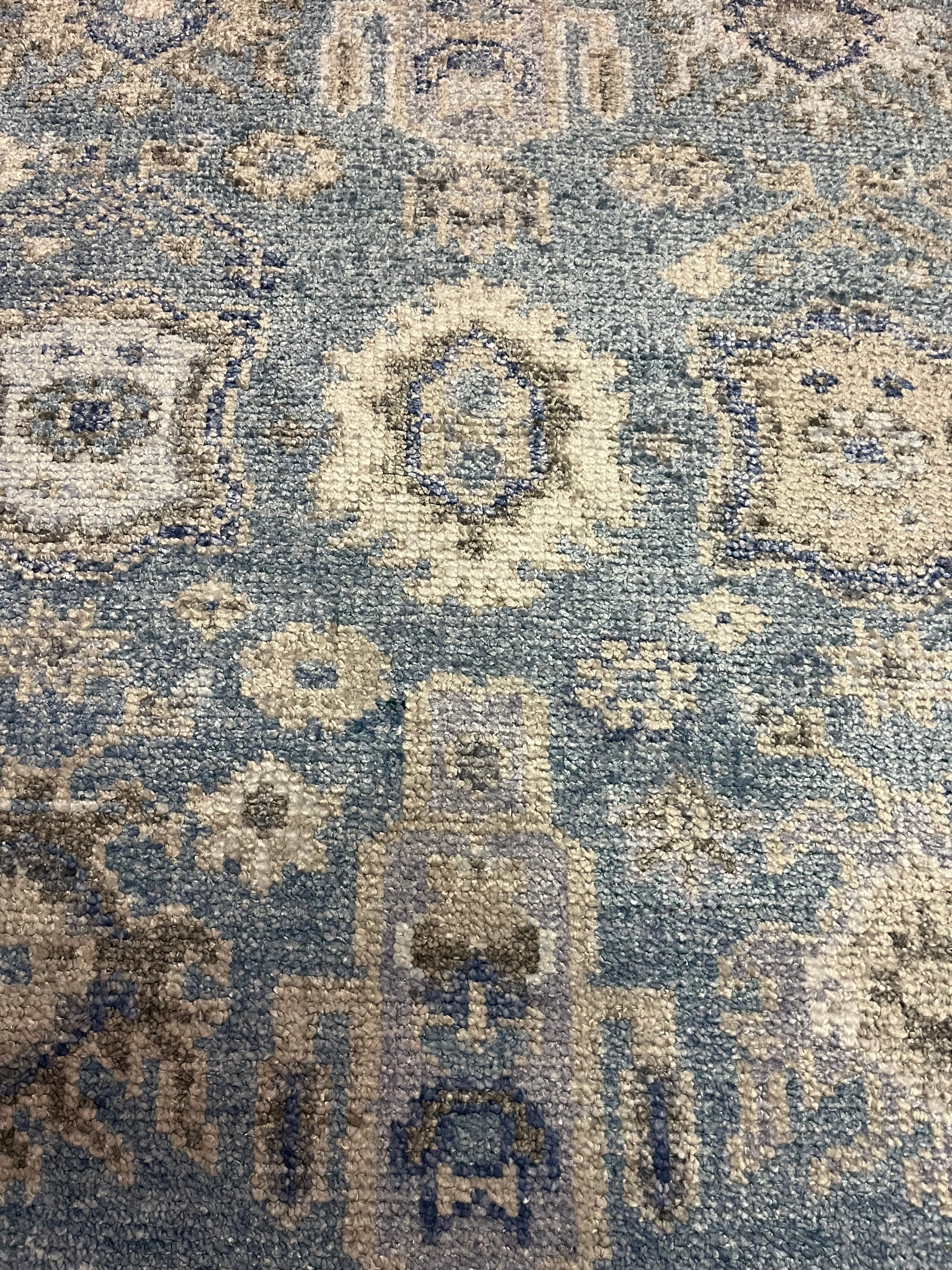 Everly 4x6 Sky Blue and Beige Hand-Knotted Bamboo Silk Oushak Rug | Banana Manor Rug Company