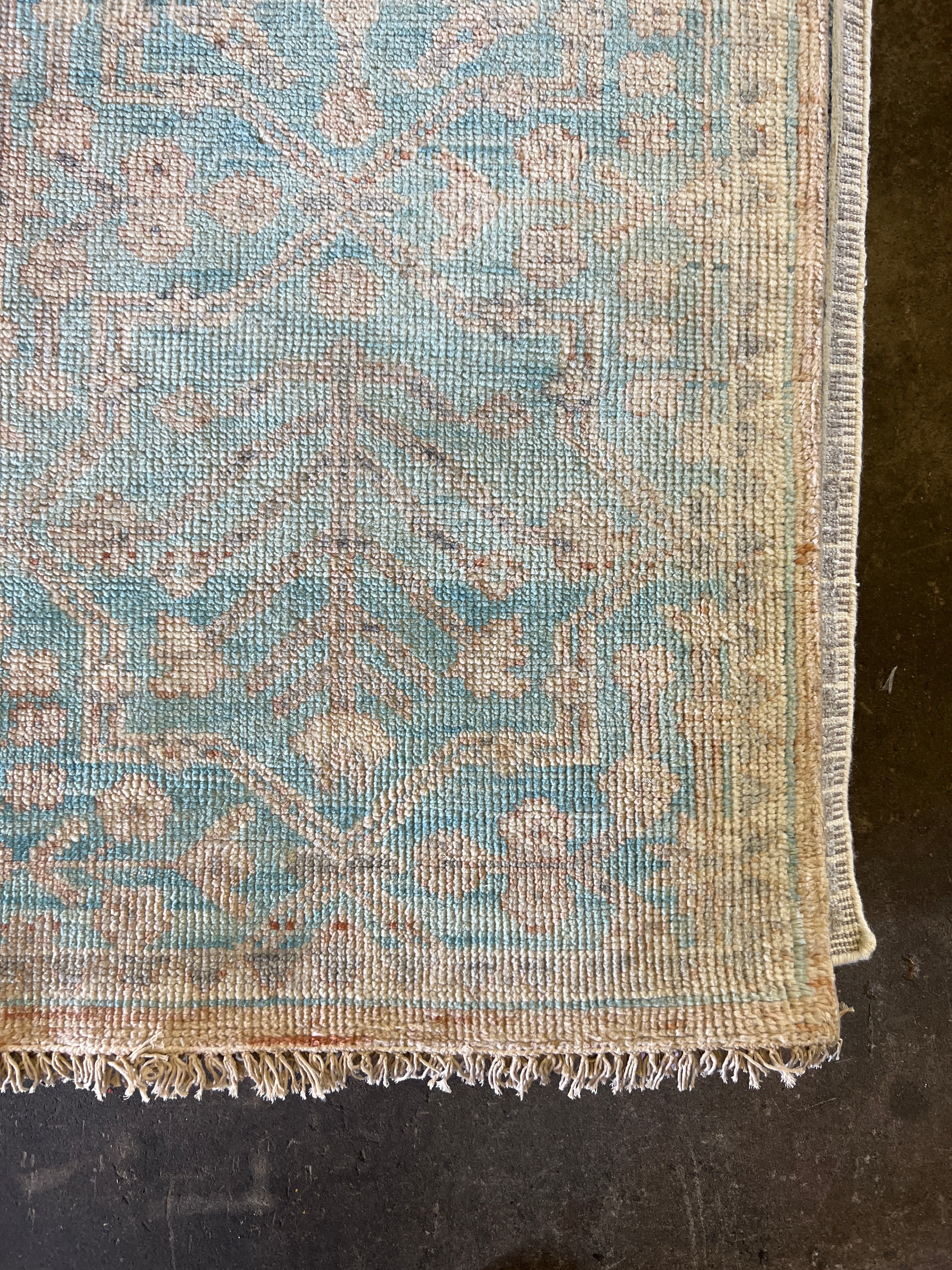 Arwen 11.9x14.9 Light Blue and Beige Hand-Knotted Oushak Rug | Banana Manor Rug Company