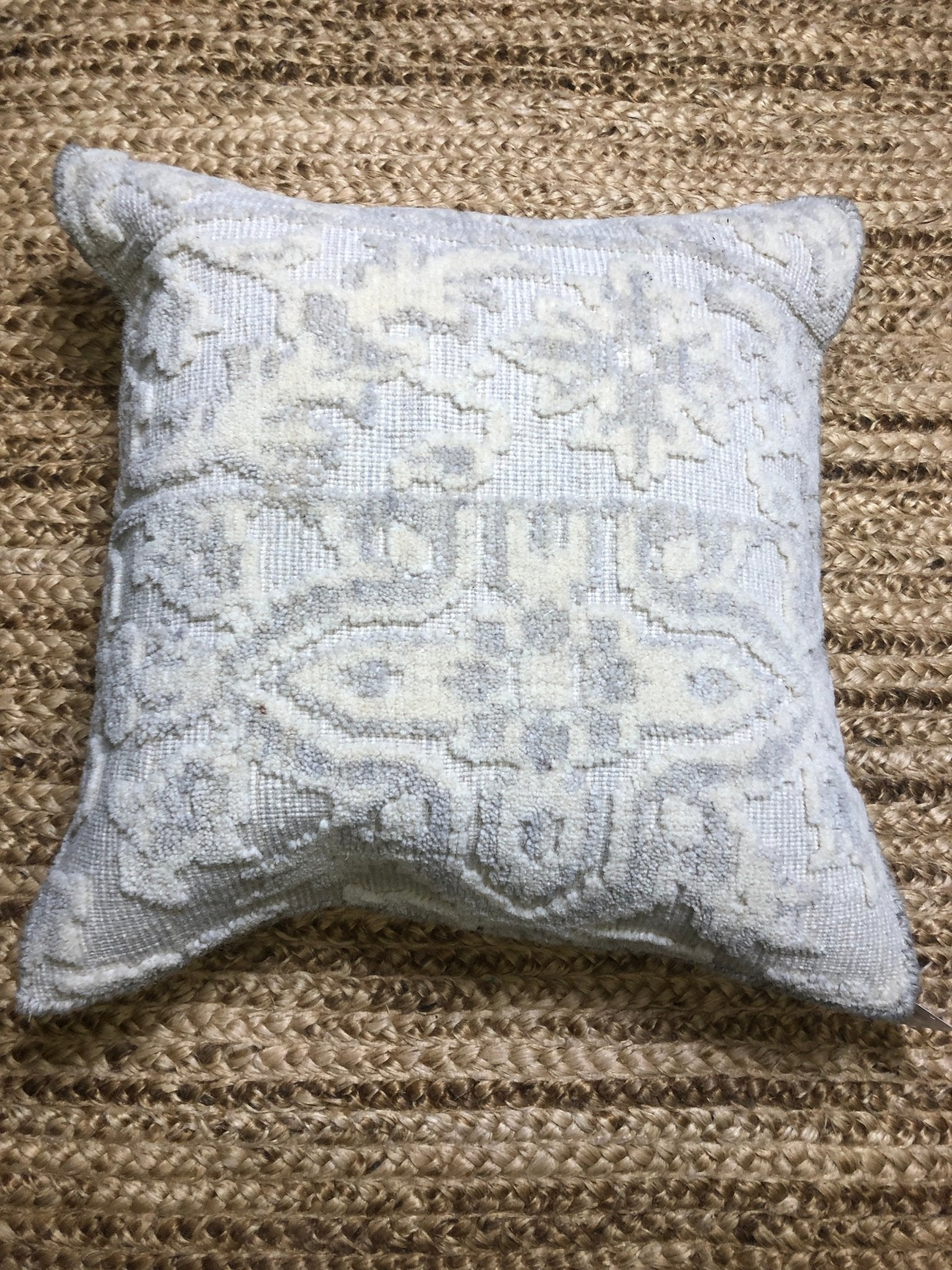 Abra Grey and Cream Hand-Knotted Pillow | Banana Manor Rug Company