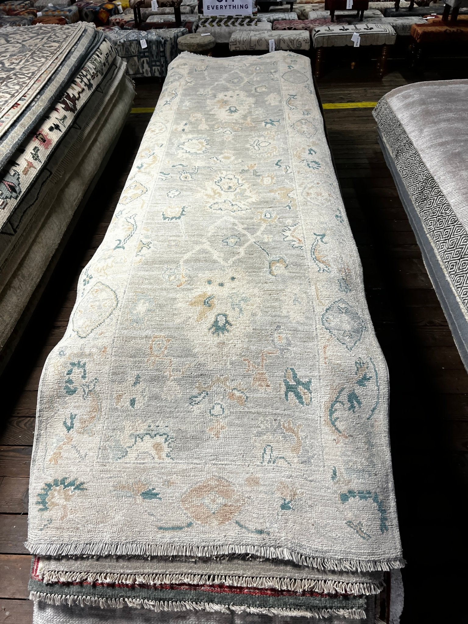 Ada 3x9.4 Whitewashed Beige & Blue Afghani Oushak Runner | Banana Manor Rug Factory Outlet