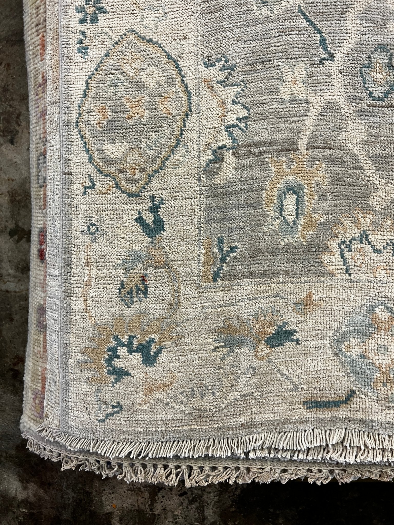 Ada 3x9.4 Whitewashed Beige & Blue Afghani Oushak Runner | Banana Manor Rug Factory Outlet