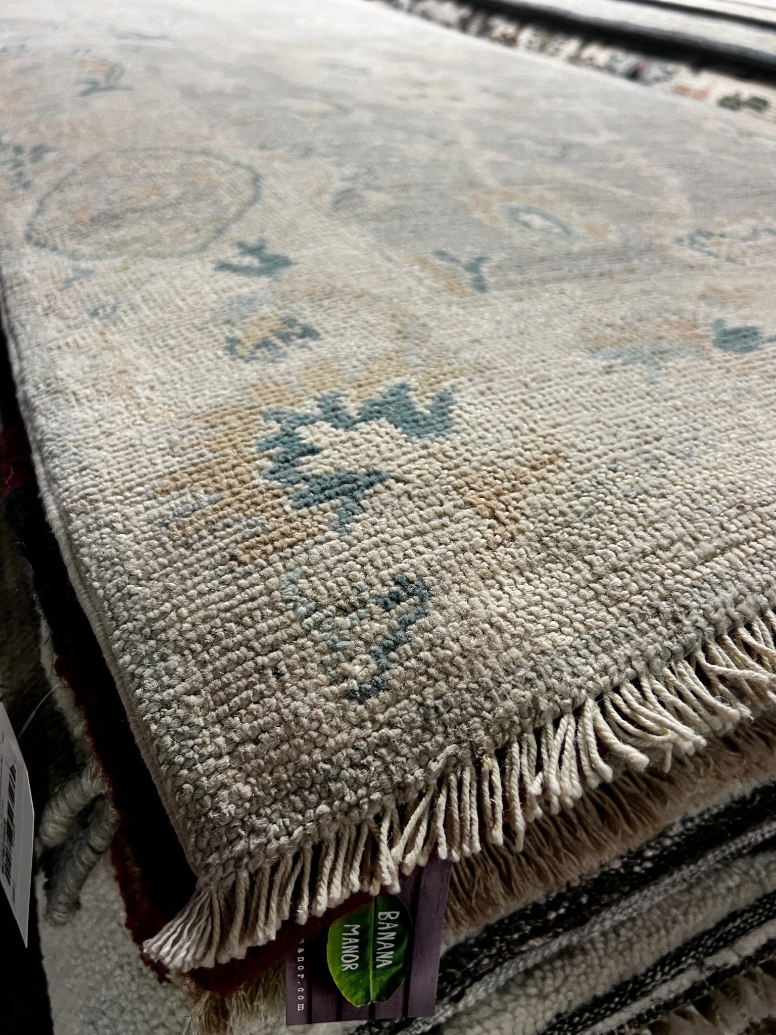 Ada 3x9.4 Whitewashed Beige & Blue Afghani Oushak Runner | Banana Manor Rug Factory Outlet