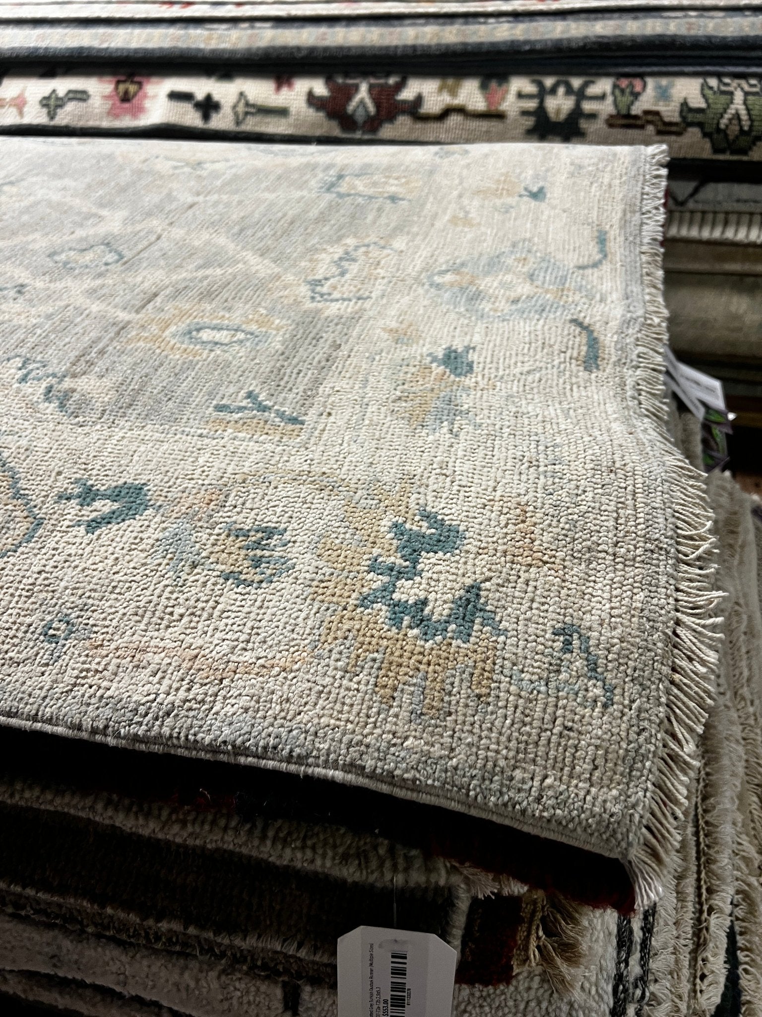 Ada 3x9.4 Whitewashed Beige & Blue Afghani Oushak Runner | Banana Manor Rug Factory Outlet