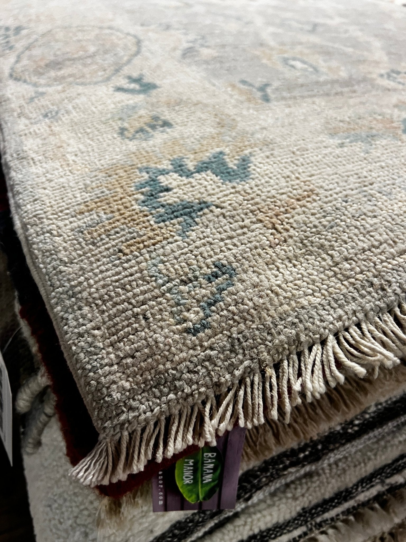 Ada 3x9.4 Whitewashed Beige & Blue Afghani Oushak Runner | Banana Manor Rug Factory Outlet