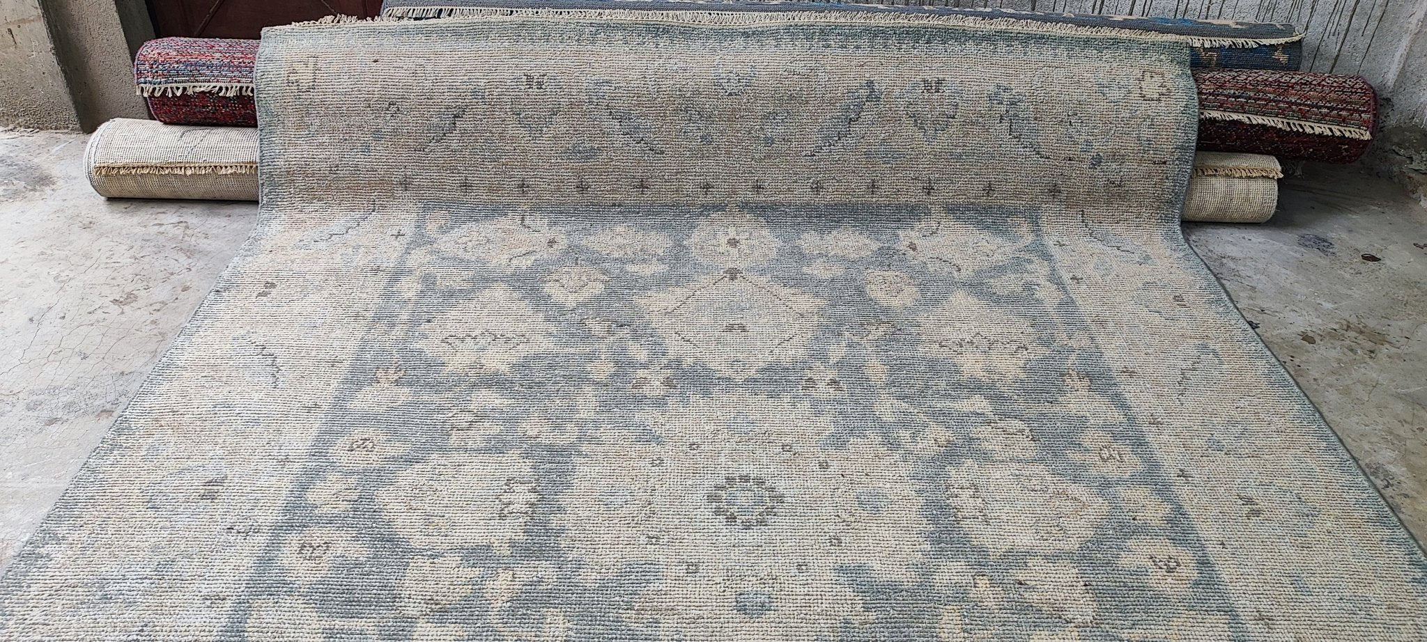 Adele 7.9x9.9 Hand Knotted Grey & Beige Oushak | Banana Manor Rug Factory Outlet