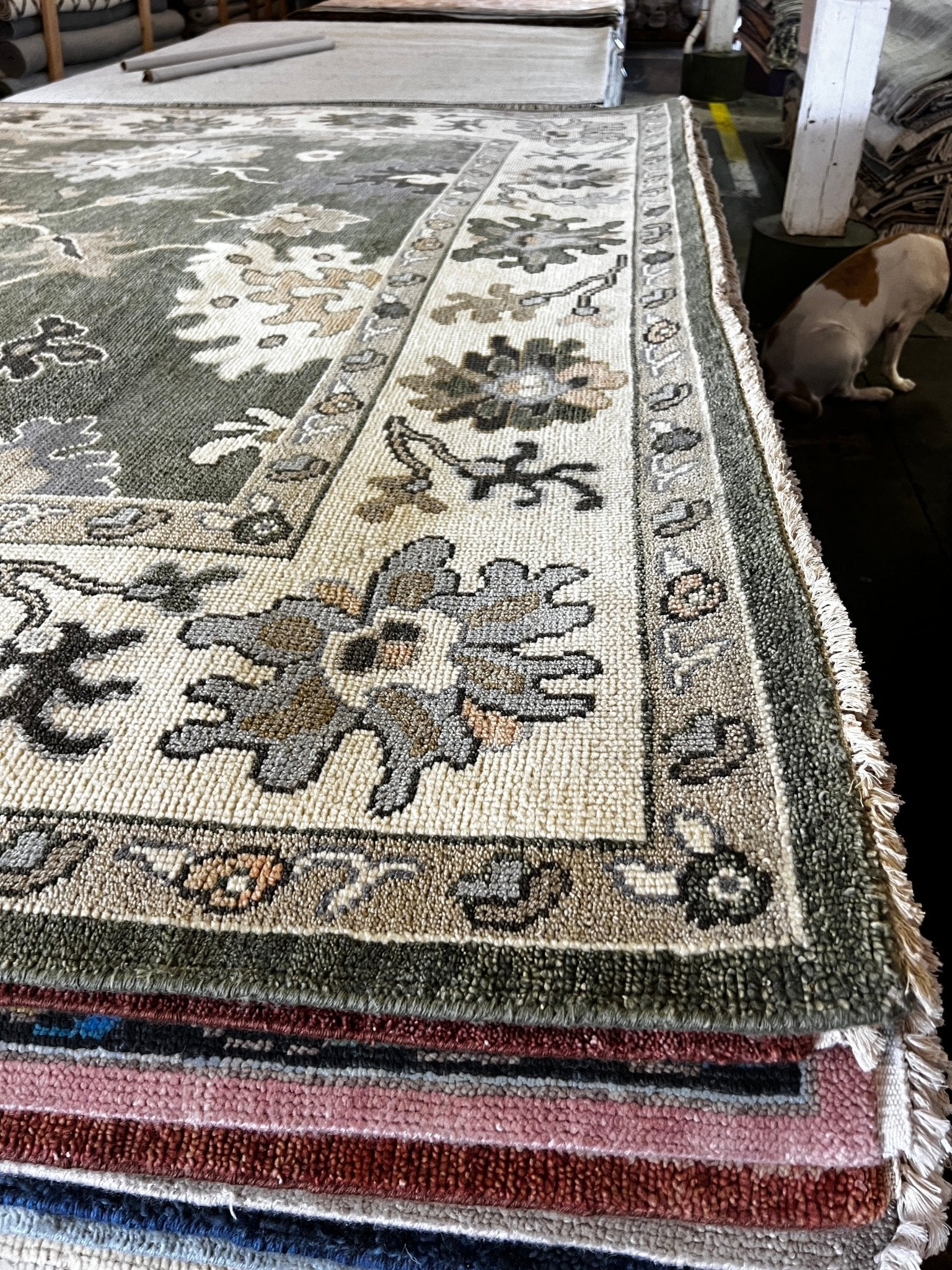 Adele 9x12 Green & Ivory Oushak | Banana Manor Rug Factory Outlet