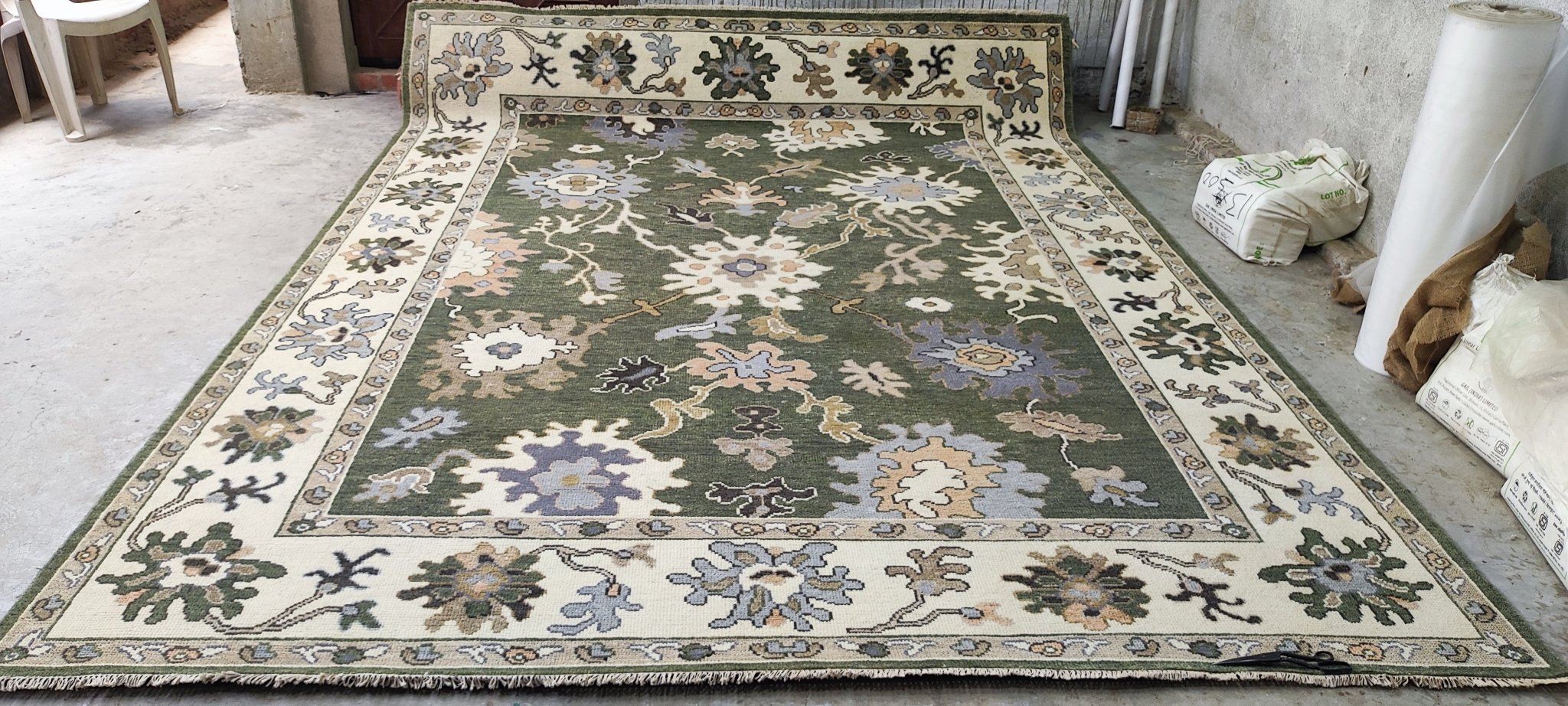 Adele 9x12 Green & Ivory Oushak | Banana Manor Rug Factory Outlet