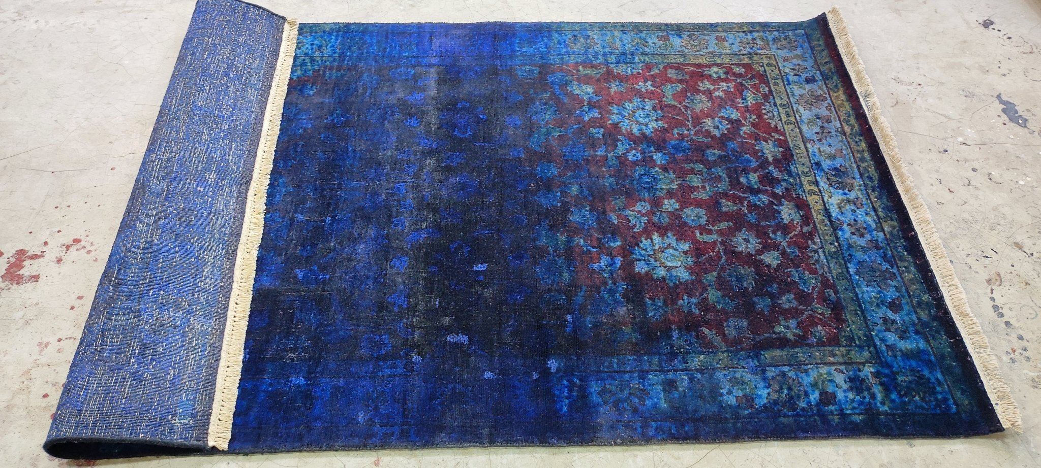 Adrie 3x6 Over Dyed Blue Kashan | Banana Manor Rug Factory Outlet