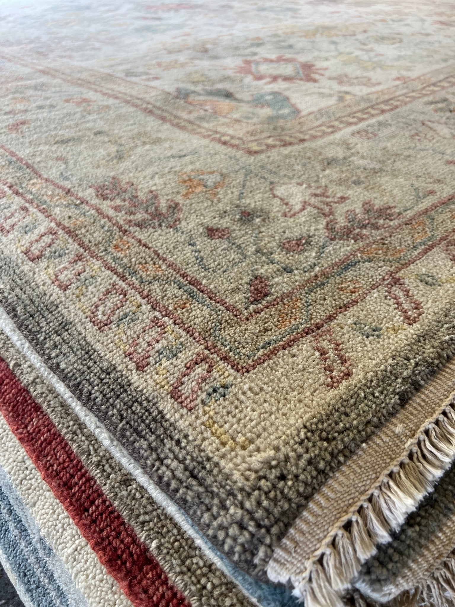 Ainsley Alonzo 9x12 Off White and Rust Hand-Knotted Oushak Rug | Banana Manor Rug Company