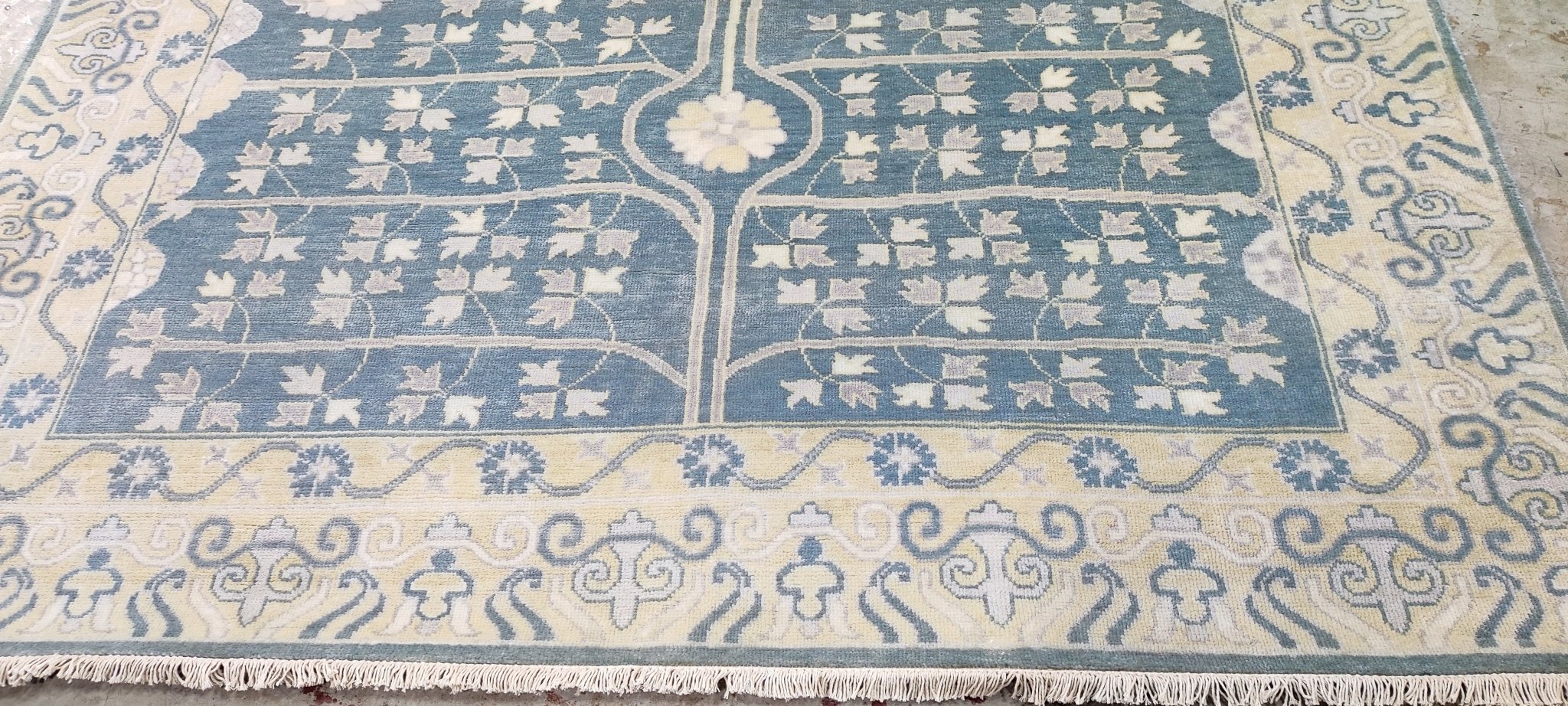 Alecia Johnson Blue and Ivory Hand-Knotted Oushak Rug 6x9 | Banana Manor Rug Company