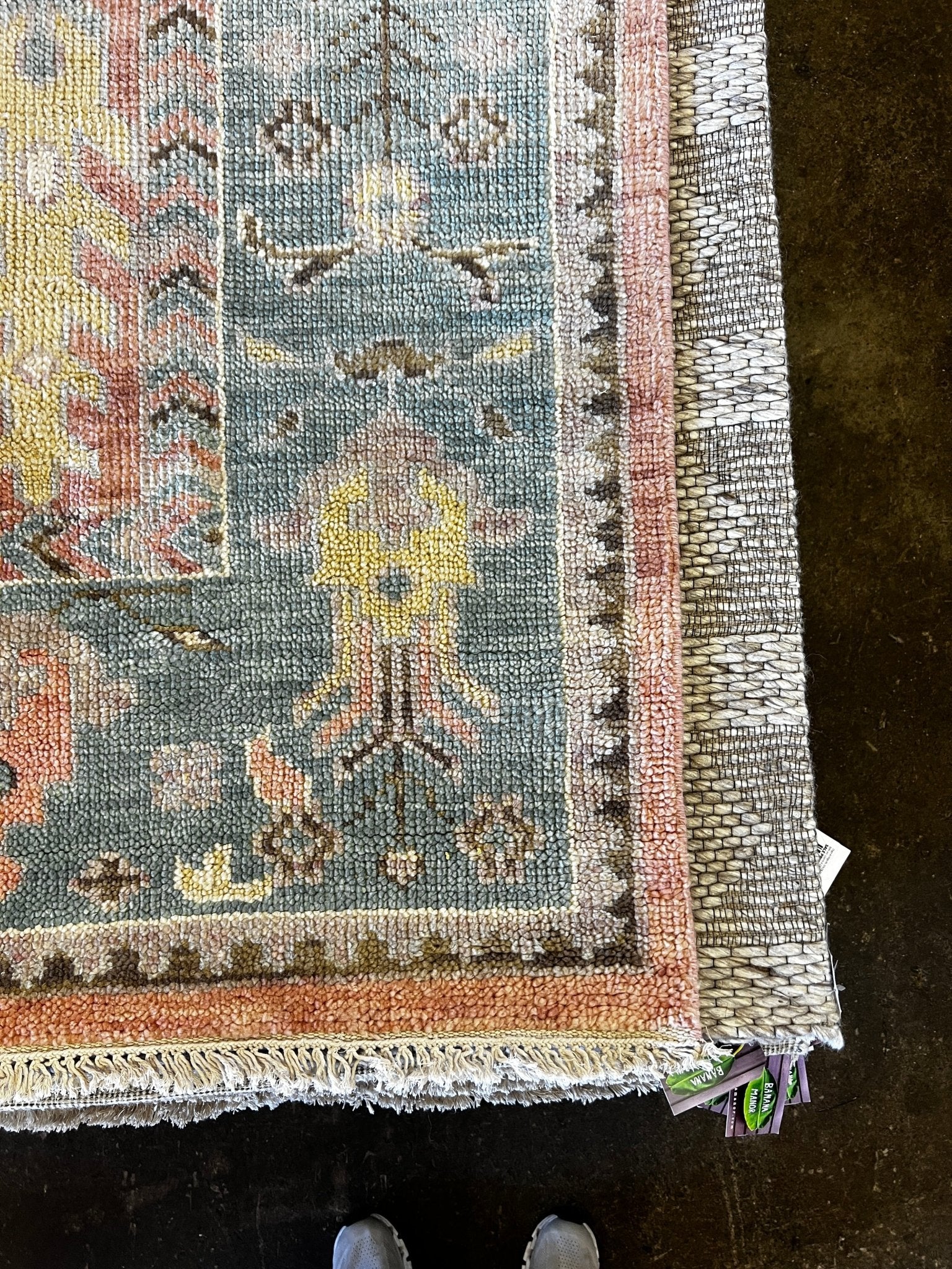 Alessandra Branca 9x12 Light Pink and Green Hand-Knotted Oushak Rug | Banana Manor Rug Factory Outlet