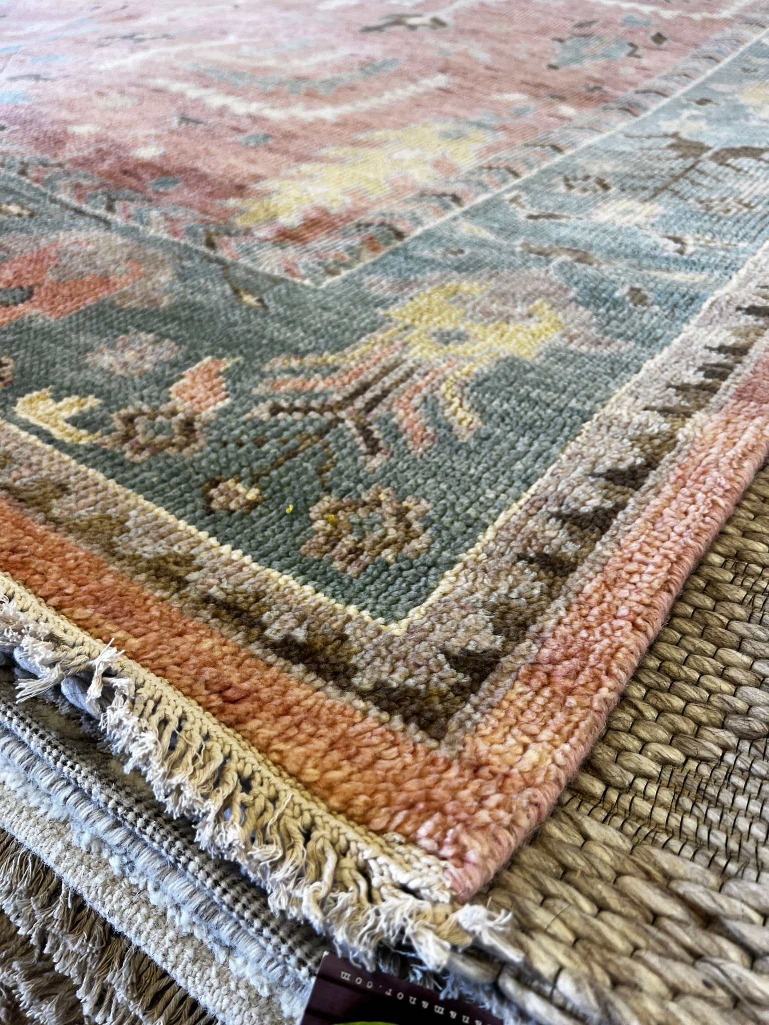 Alessandra Branca 9x12 Light Pink and Green Hand-Knotted Oushak Rug | Banana Manor Rug Factory Outlet