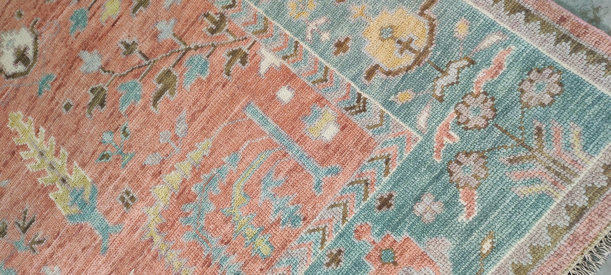 Alessandra Branca 9x12 Light Pink and Green Hand-Knotted Oushak Rug | Banana Manor Rug Company