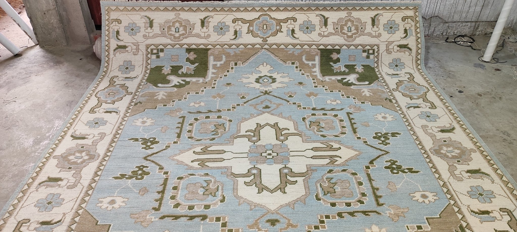 Alexa Hampton Blue and Ivory Hand-Knotted Oushak Rug 8x10 | Banana Manor Rug Company