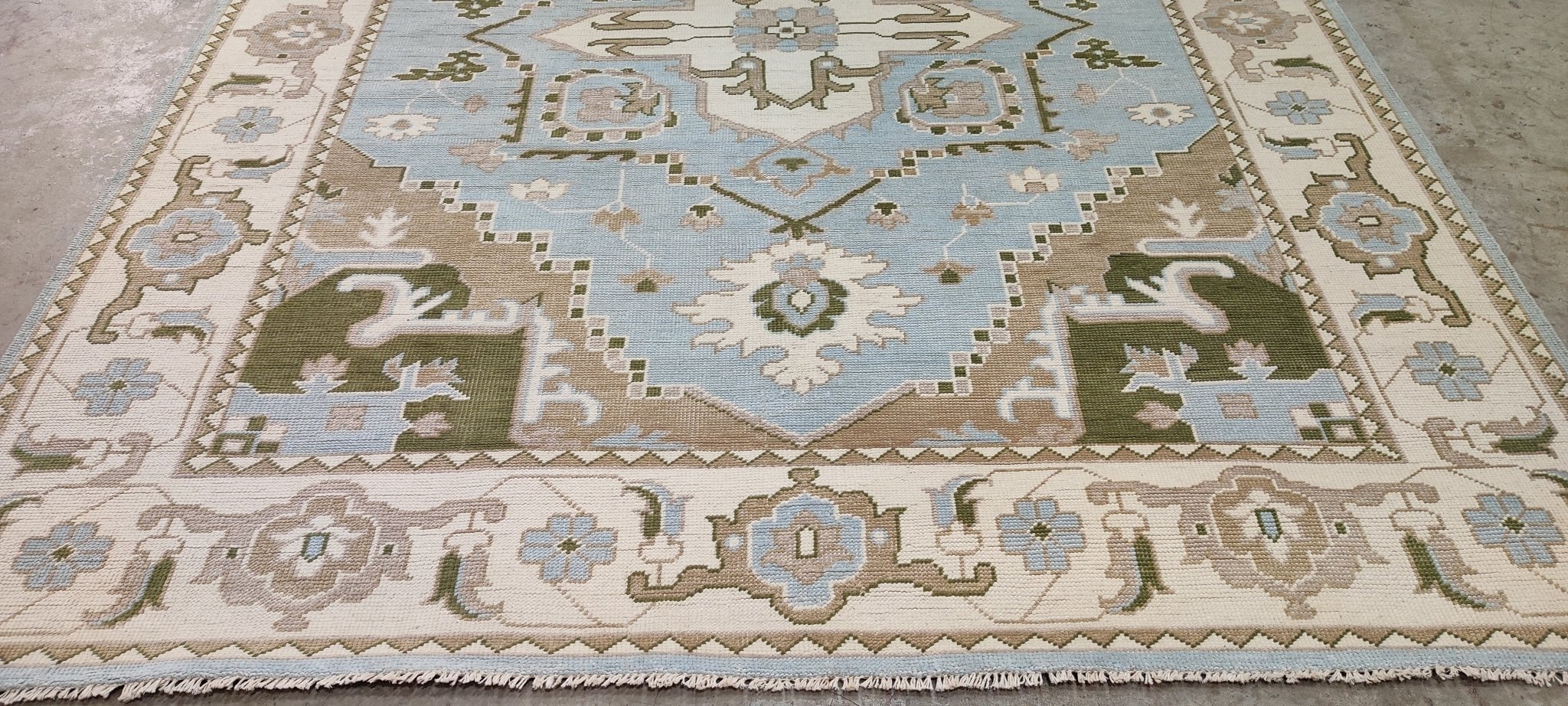 Alexa Hampton Blue and Ivory Hand-Knotted Oushak Rug 8x10 | Banana Manor Rug Company