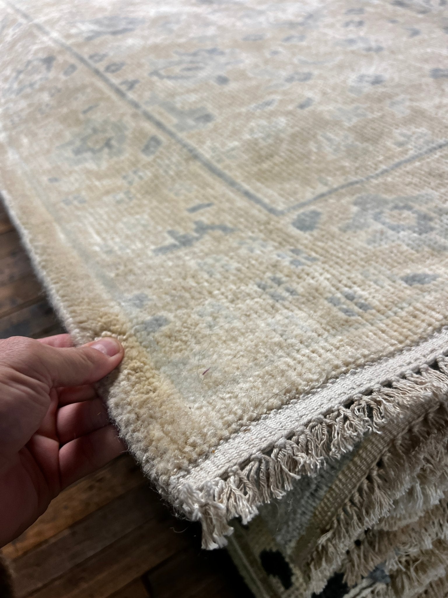Alexandra Holden 3.6x13 Hand-Knotted Gold & Silver Oushak Runner | Banana Manor Rug Factory Outlet