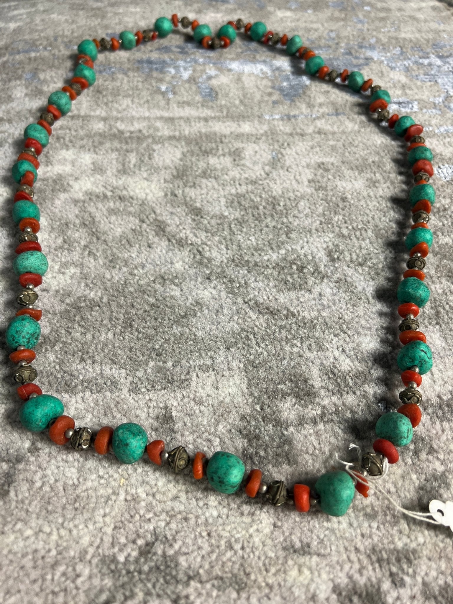 Alia Green and Red Long Handmade Stone and Metal Necklace | Banana Manor Rug Company