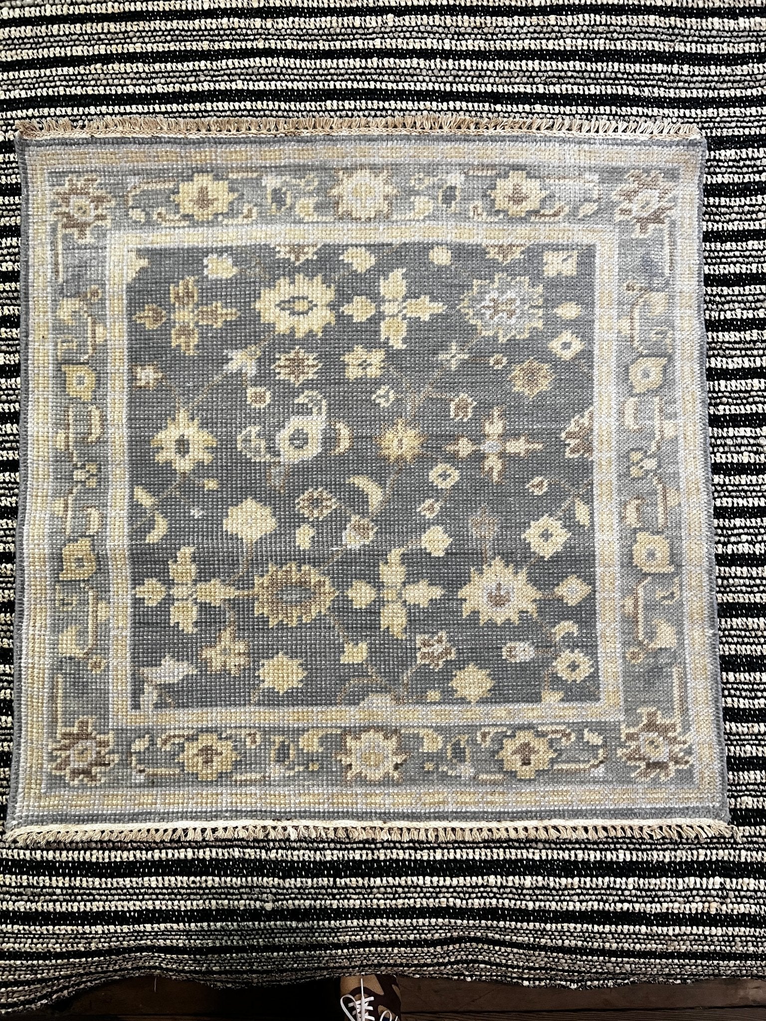 Alice Cottrell Silver and Grey Hand-Knotted Oushak Rug 3x3 | Banana Manor Rug Company