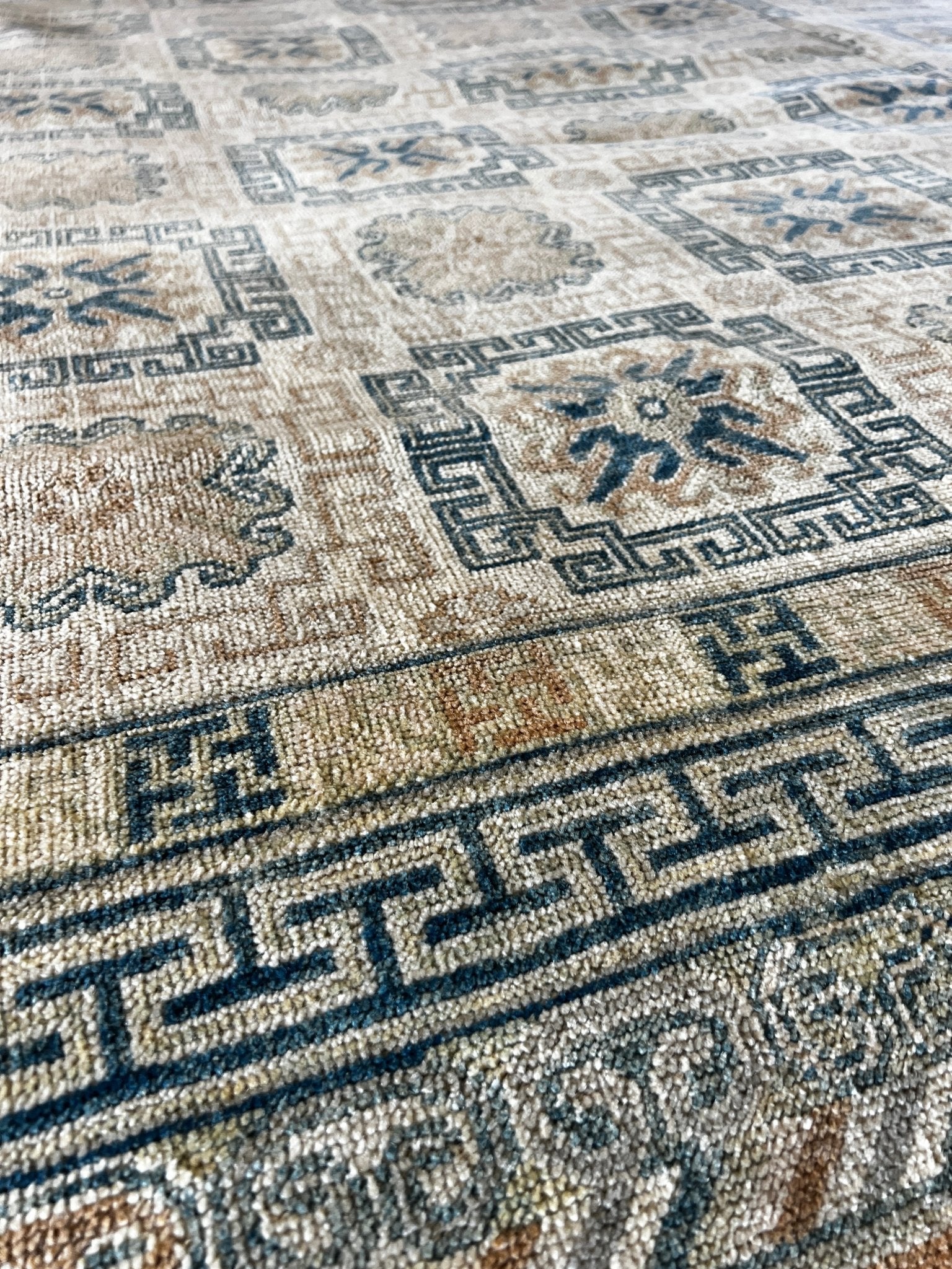 Alicia Marie 9.5x12.5 Blue and Honey Hand-Knotted Afghani Oushak | Banana Manor Rug Company