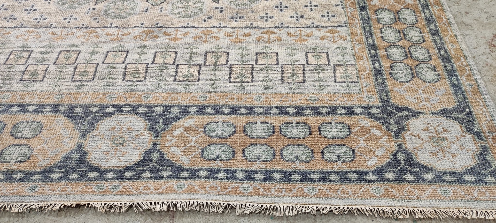 Aly Daly Tan and Grey Hand-Knotted Oushak Rug 8.3x10.3 | Banana Manor Rug Company