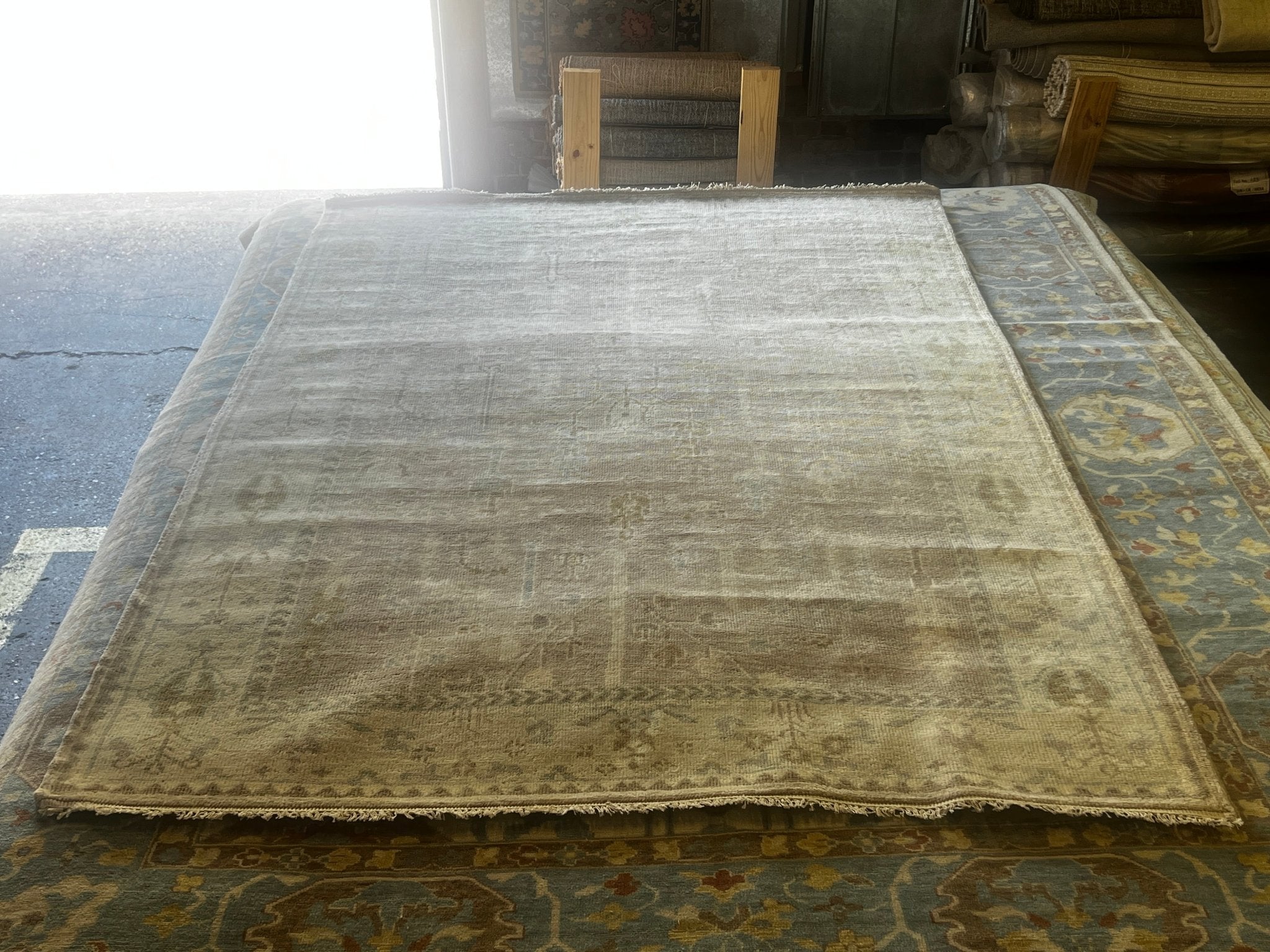 Amrita Acharia 8x10 Light Brown and Light Green Hand-Knotted Oushak Rug | Banana Manor Rug Factory Outlet