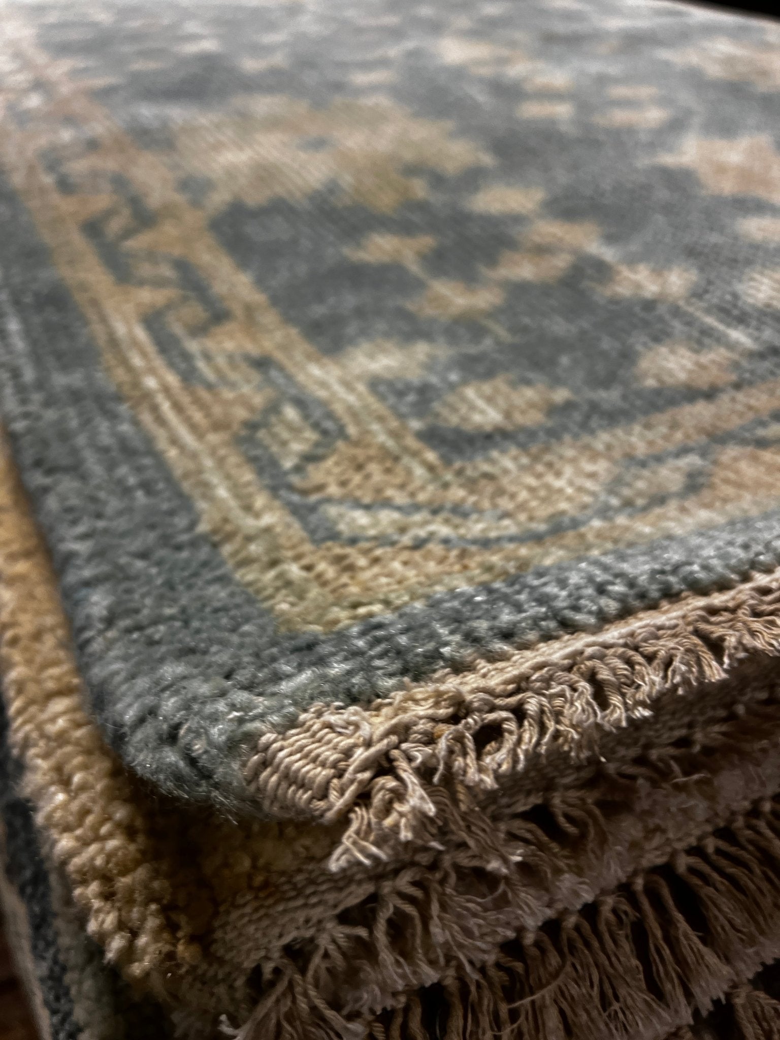 Amy Green 2.6x12 Hand-Knotted Blue & Gold Oushak Runner | Banana Manor Rug Factory Outlet