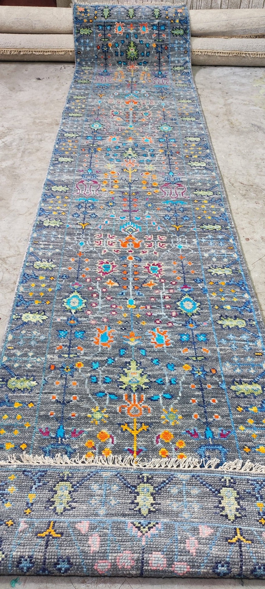 Anastasiya 2.6x12 Hand Knotted Dark Grey & Blue Oushak | Banana Manor Rug Factory Outlet