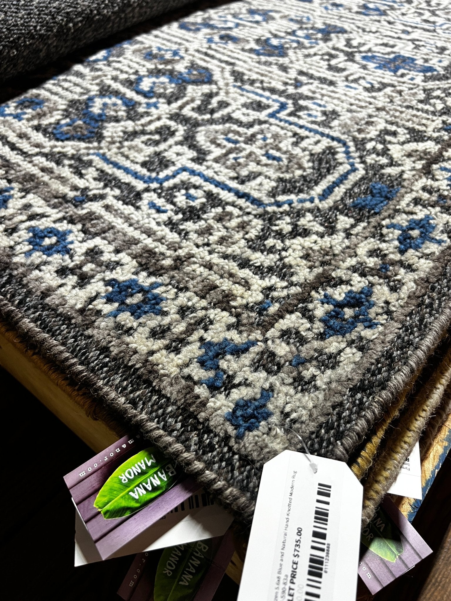 Andrea Berntzen 5.6x8 Blue and Natural Hand-Knotted Modern Rug | Banana Manor Rug Factory Outlet