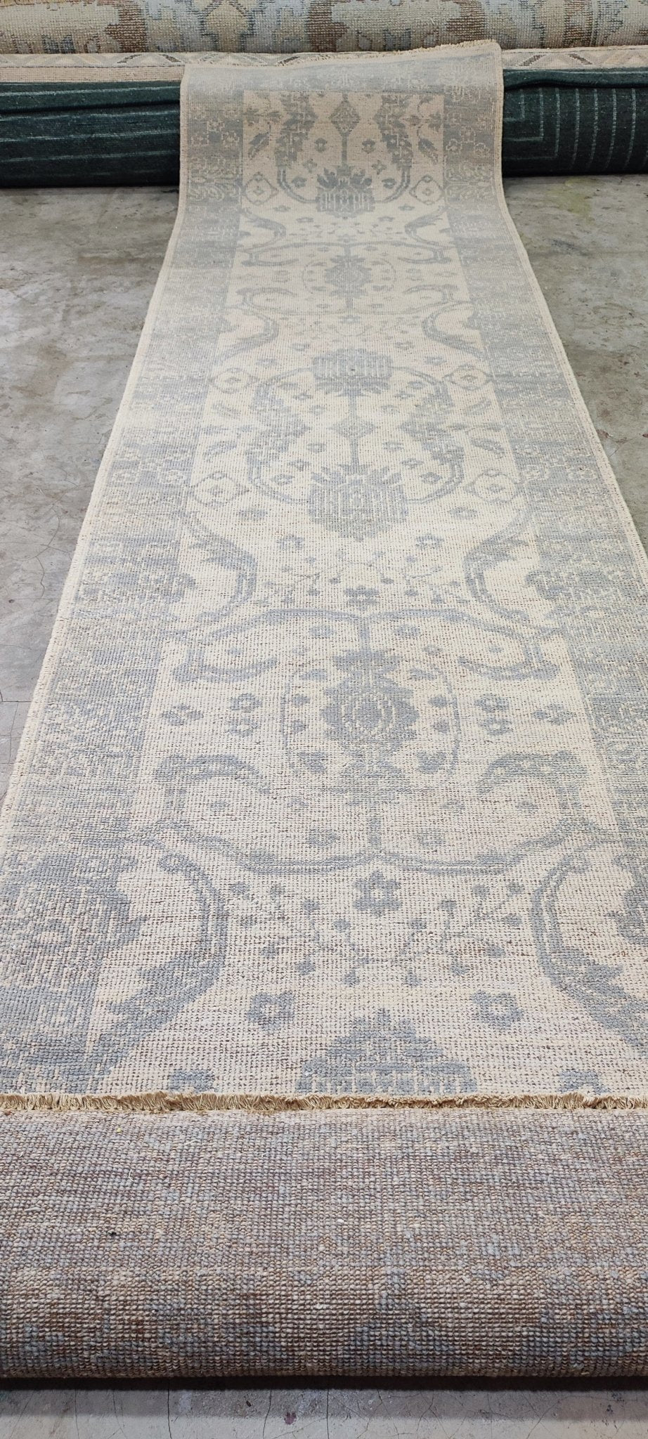 Angela Bloomfield Hand-Knotted Ivory and Grey Oushak Runner 3x12 | Banana Manor Rug Company