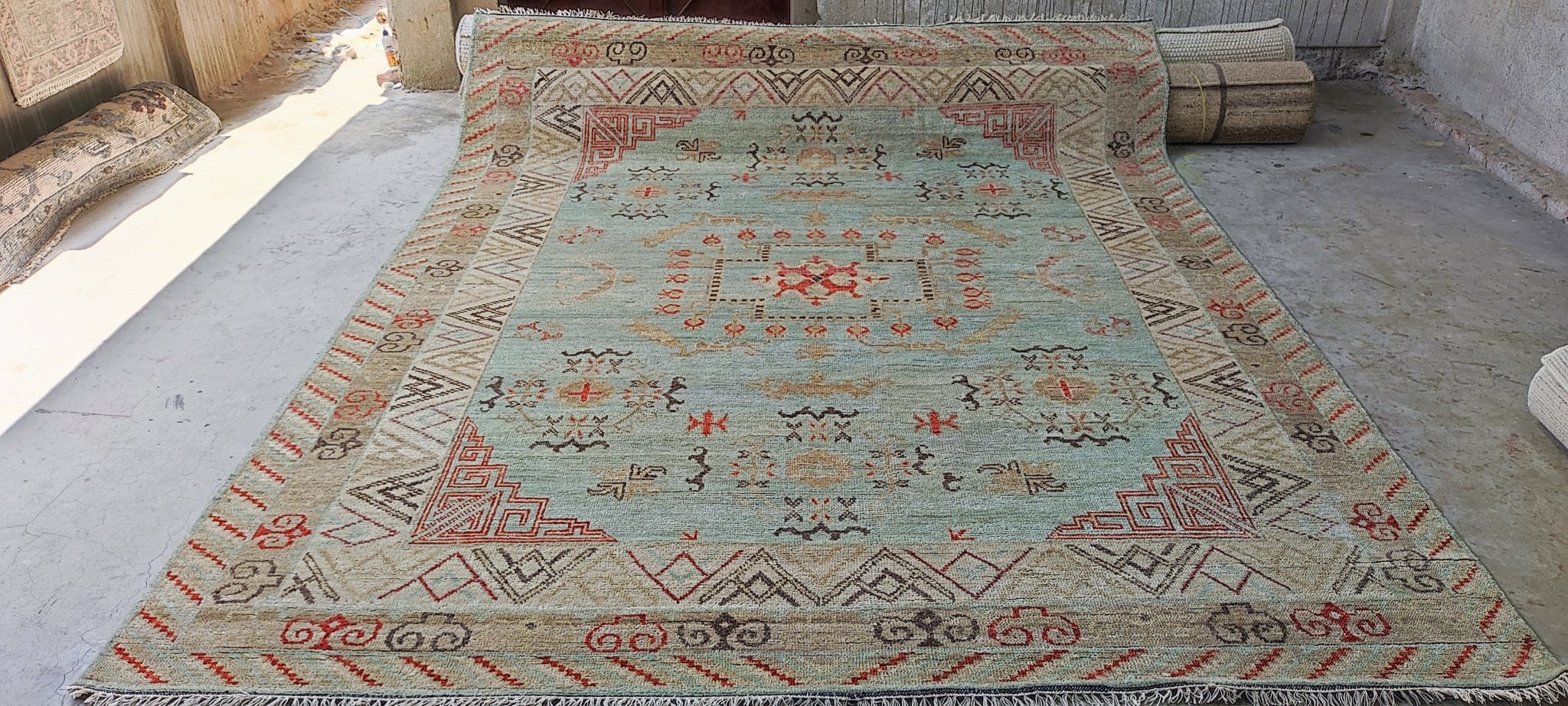 Angelica 8x10 Hand-Knotted Light Green & Beige Oushak | Banana Manor Rug Factory Outlet