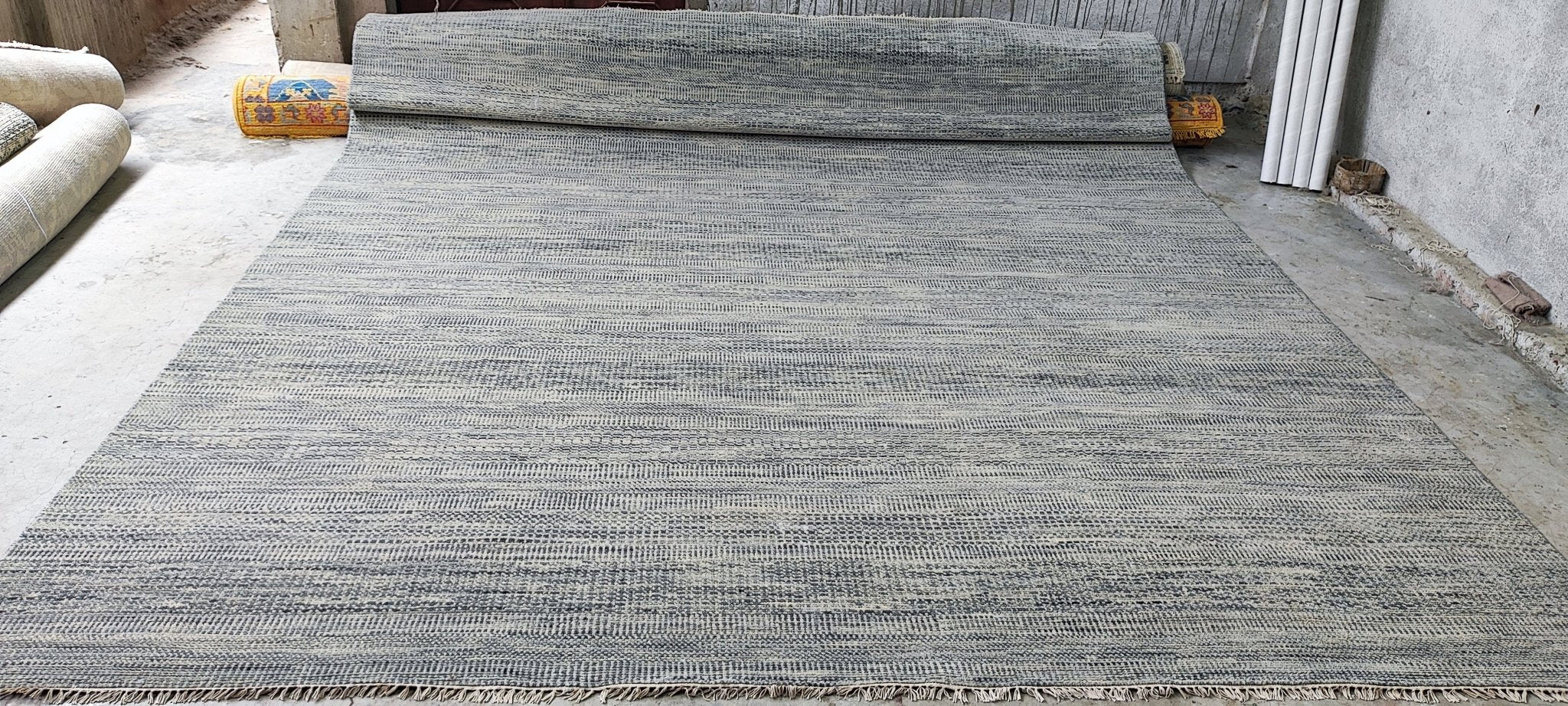 Ani 10x14.3 Hand Knotted Grass Design Silver Grey | Banana Manor Rug Factory Outlet