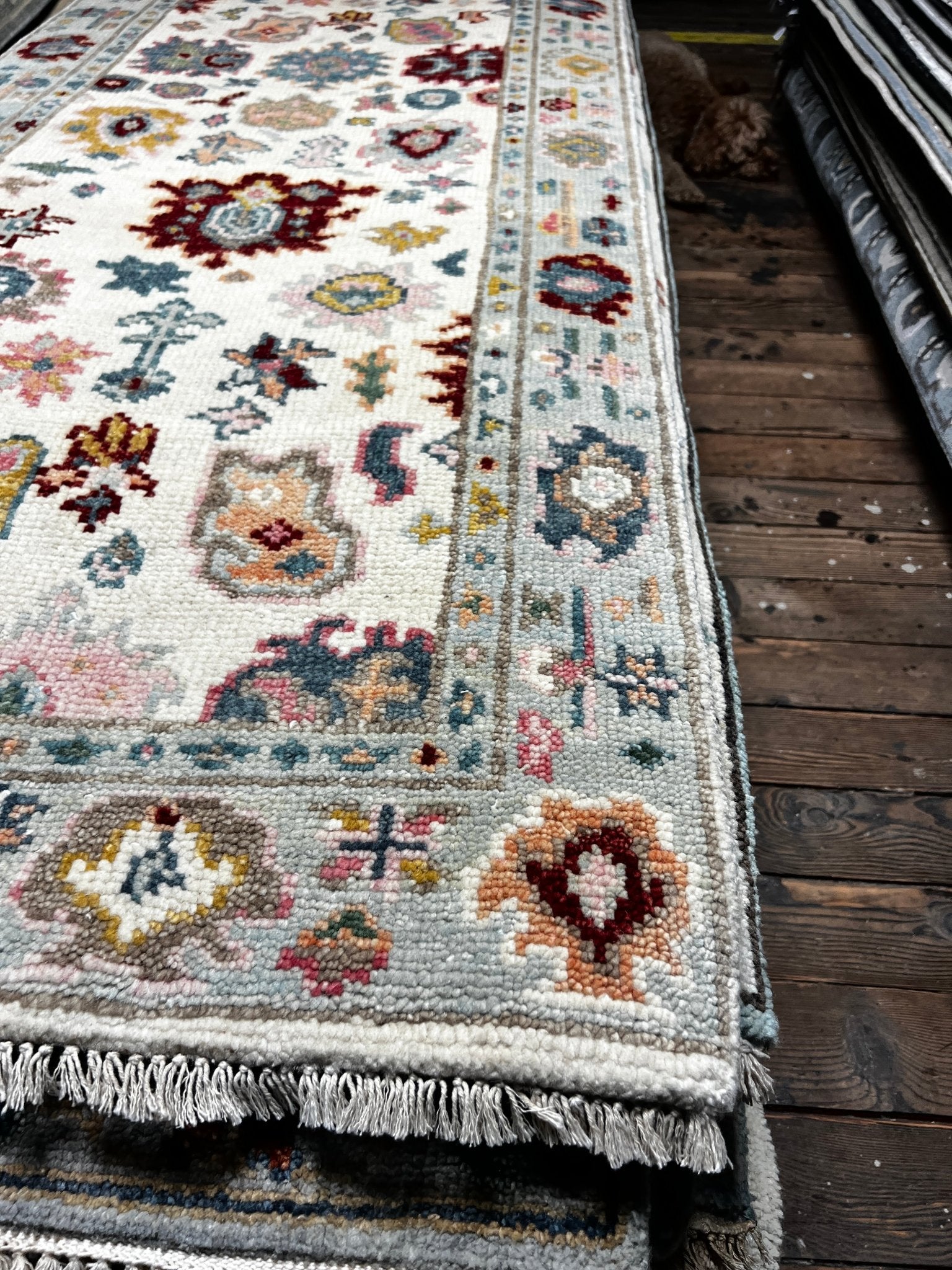 Anne Hathaway 2.6x12 Cream Hand-Knotted Oushak Runner | Banana Manor Rug Factory Outlet