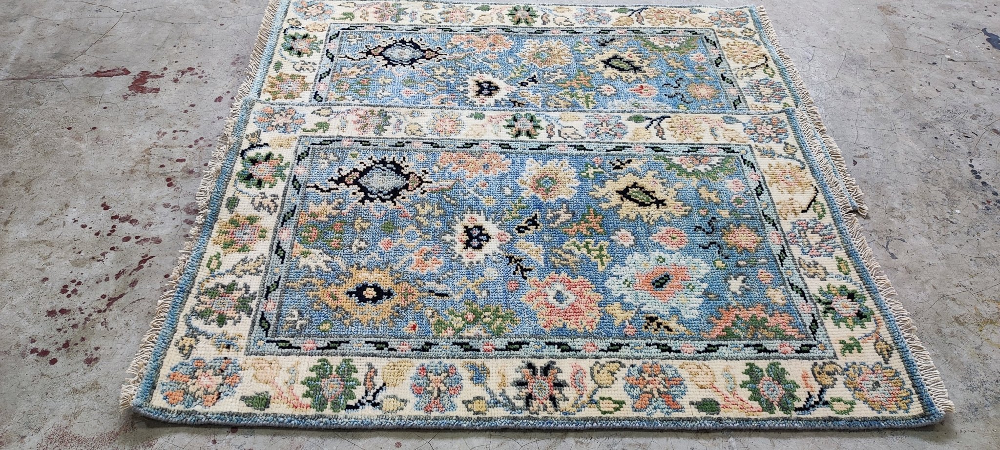 Annette 2.6x4 Hand-Knotted Bue & Ivory Oushak Runner | Banana Manor Rug Factory Outlet
