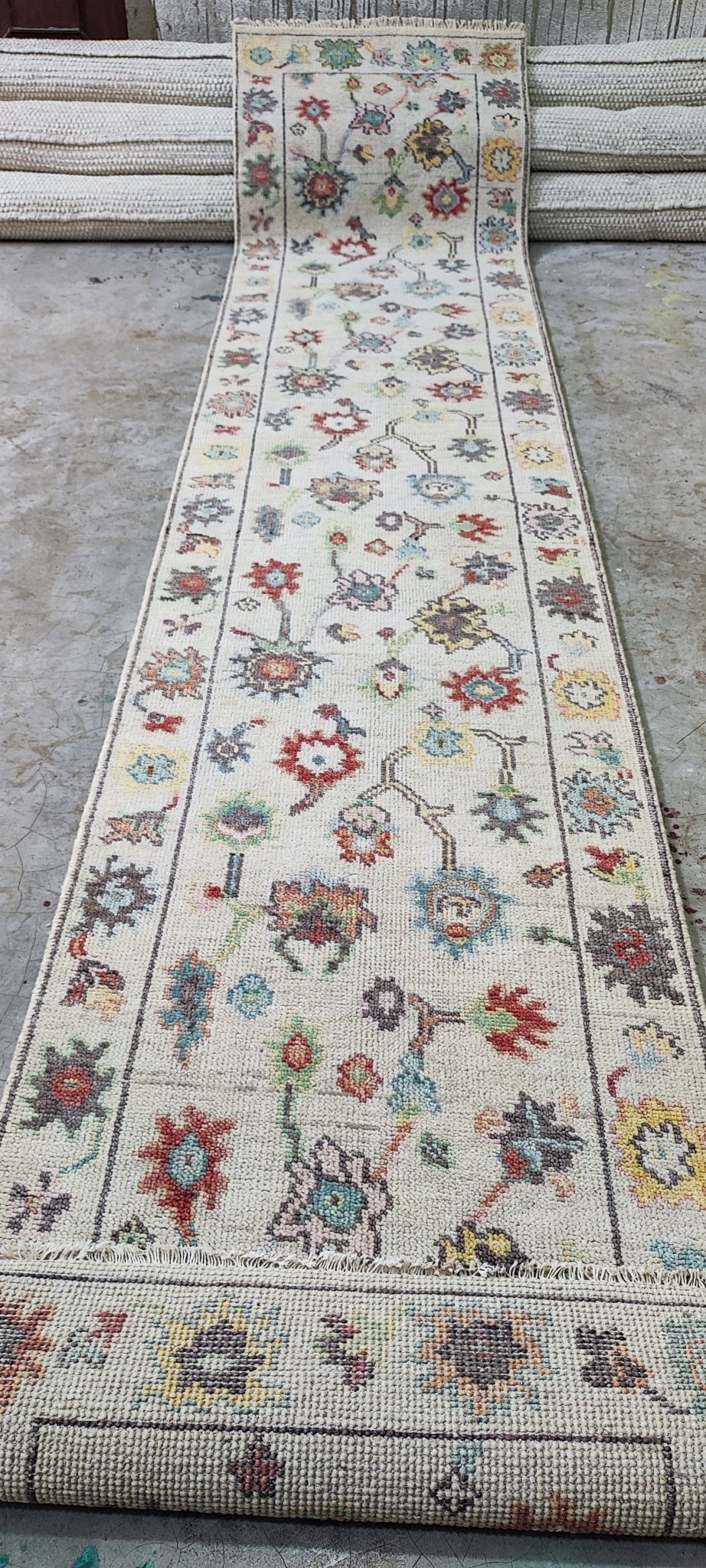 Annie 2.6x12 Hand-Knotted Ivory Oushak Runner | Banana Manor Rug Factory Outlet