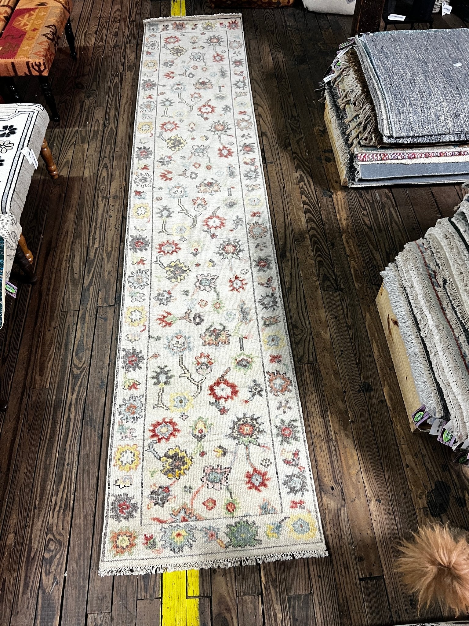 Annie 2.6x12.6 Hand-Knotted Ivory Oushak Runner | Banana Manor Rug Factory Outlet