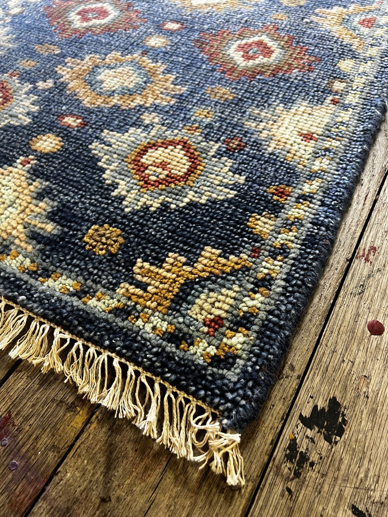 "Anouk" Dark Blue and Gold Hand-Knotted Oushak 8x10 | Banana Manor Rug Company