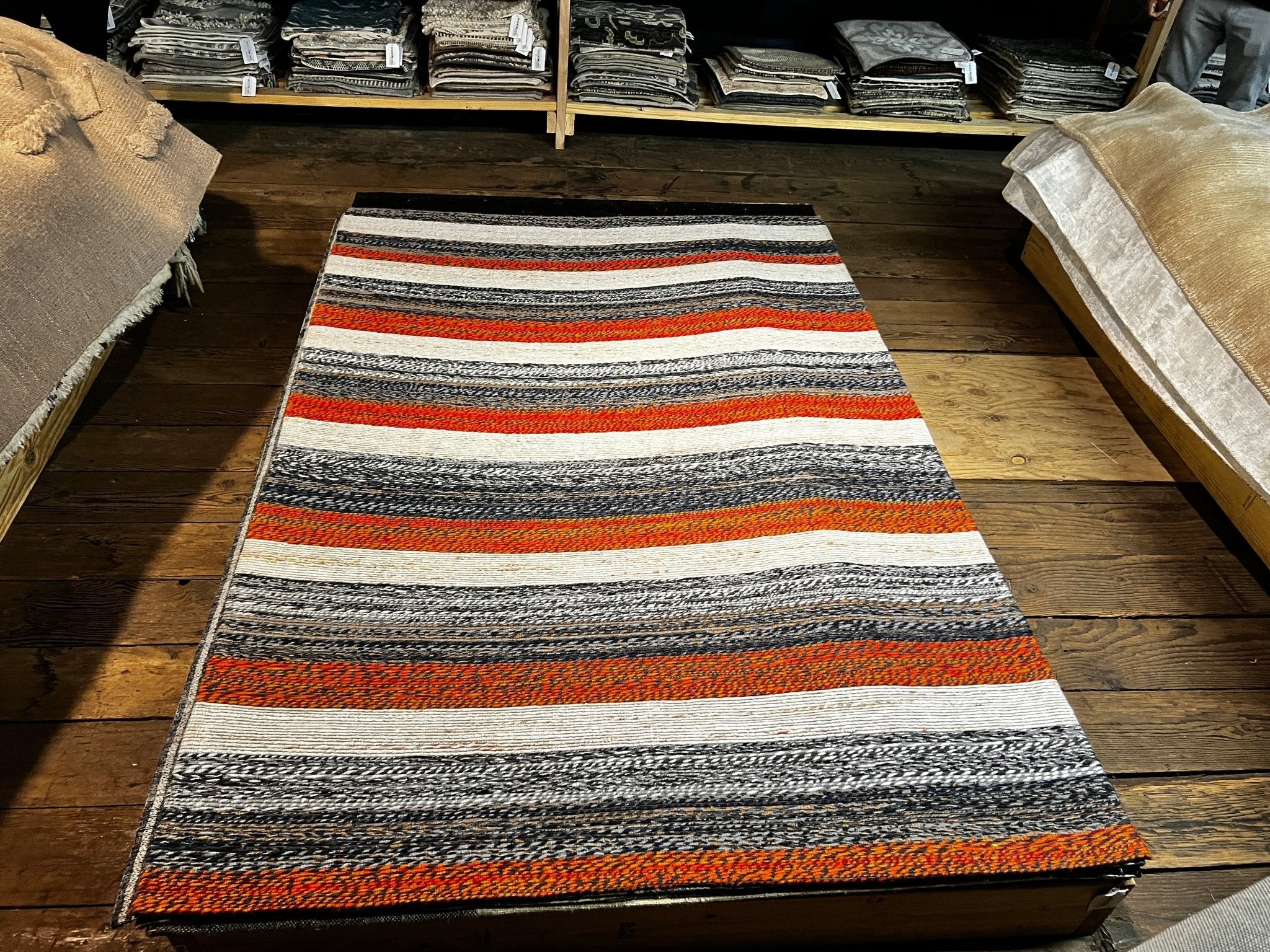 Apollo 5.3x7.6 Mulit-Colored Striped Durrie Rug | Banana Manor Rug Factory Outlet
