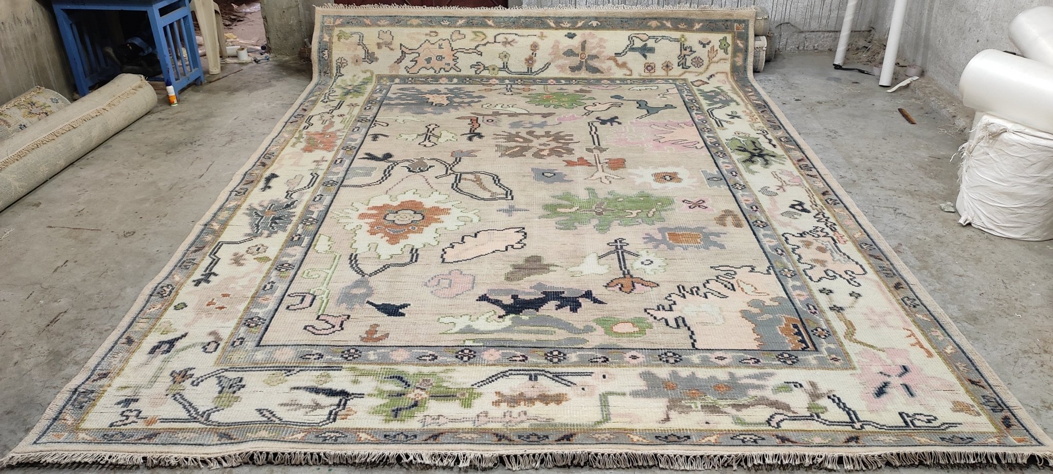 Appollonia von Ravenstein 8.9x11.9 Tan and Ivory Hand-Knotted Oushak Rug | Banana Manor Rug Company