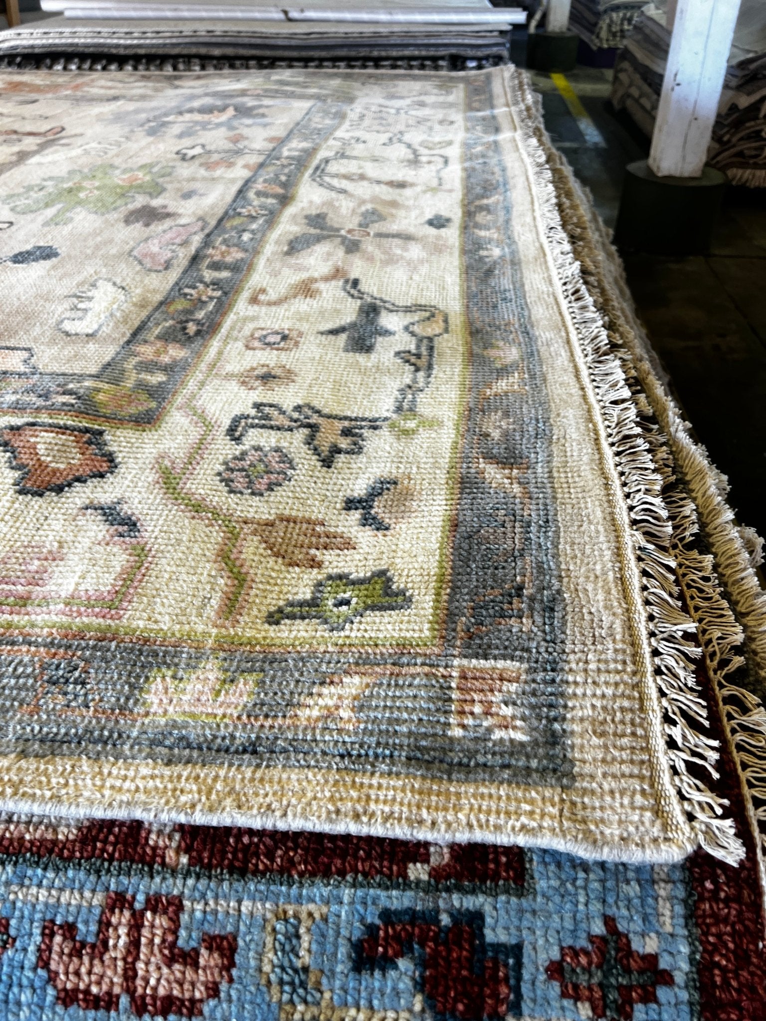 Appollonia von Ravenstein 8.9x11.9 Tan and Ivory Hand-Knotted Oushak Rug | Banana Manor Rug Factory Outlet