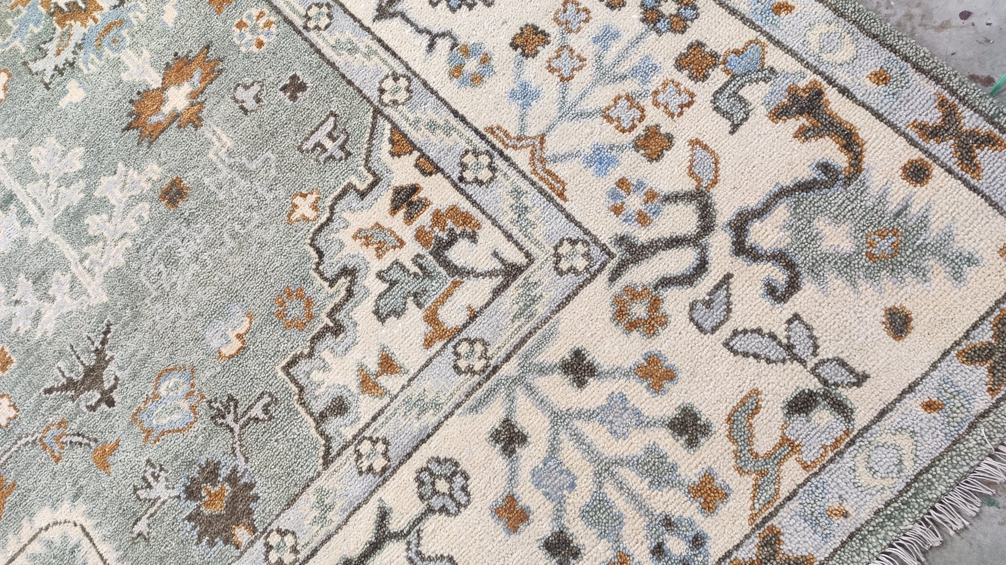 Ashley With a Y 10.6X11.6 Light Blue and Ivory Hand-Knotted Oushak Rug | Banana Manor Rug Company