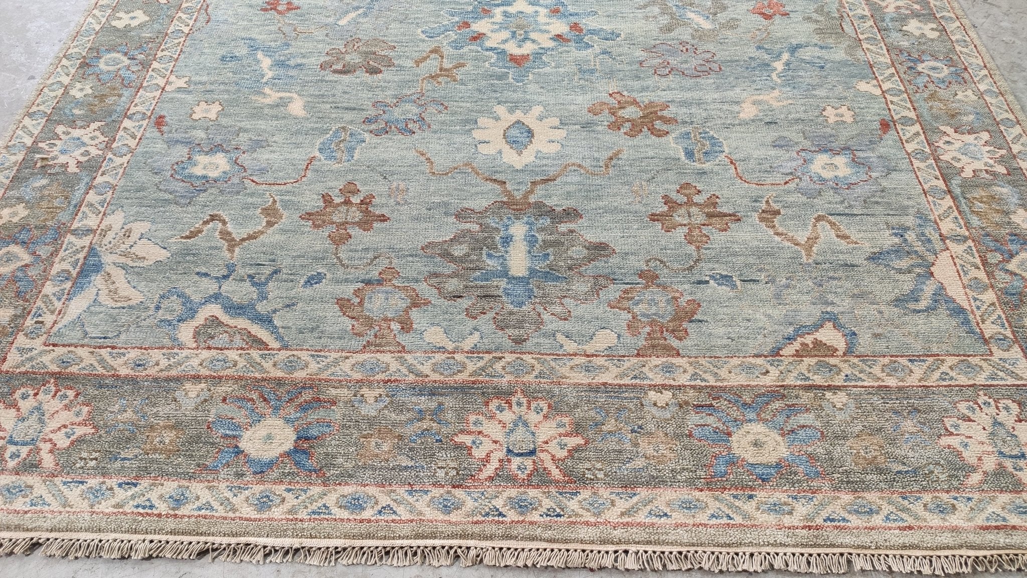 Aster 8x10.3 Light Blue and Grey Hand-Knotted Oushak Rug | Banana Manor Rug Company